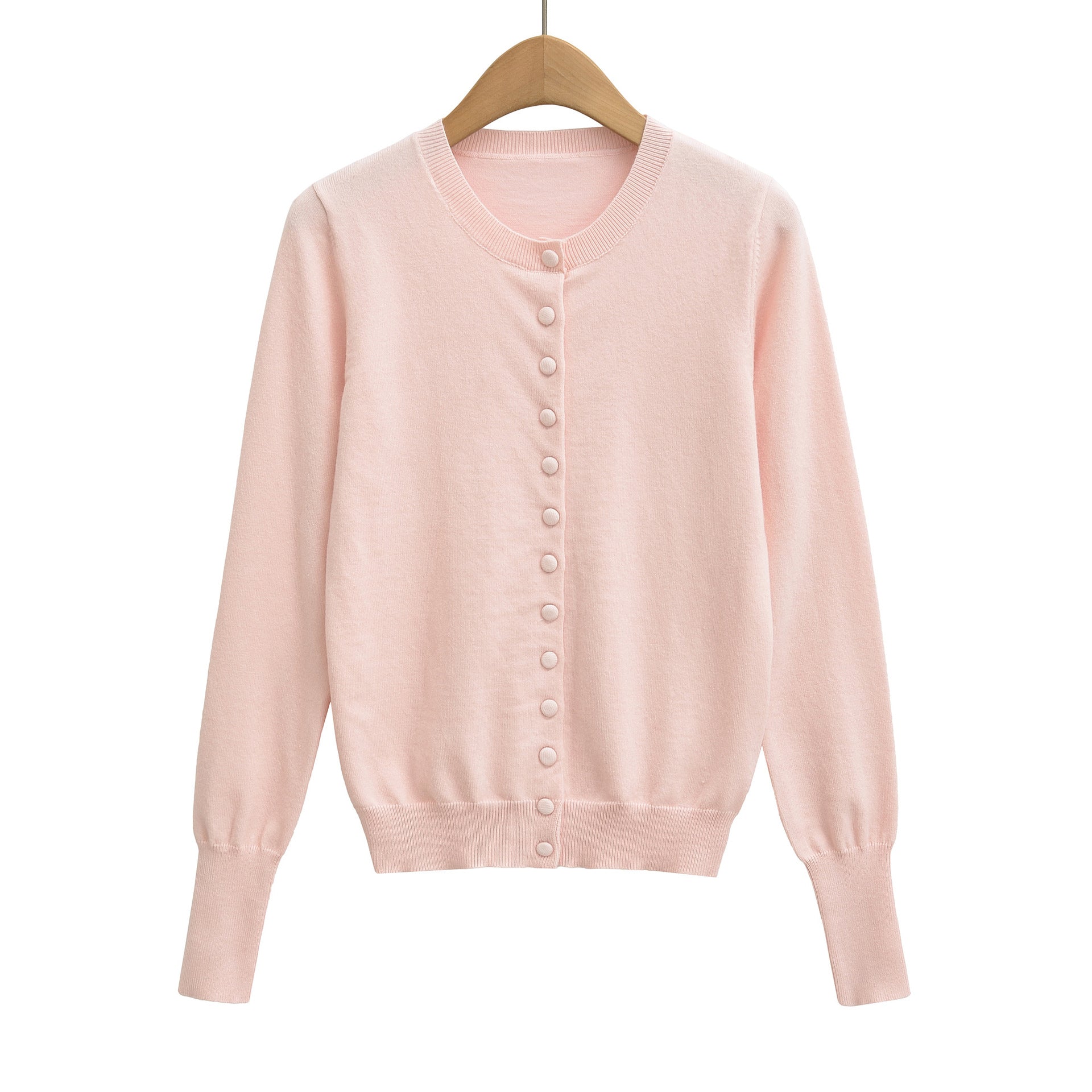 Round neck long sleeved single breasted loose top