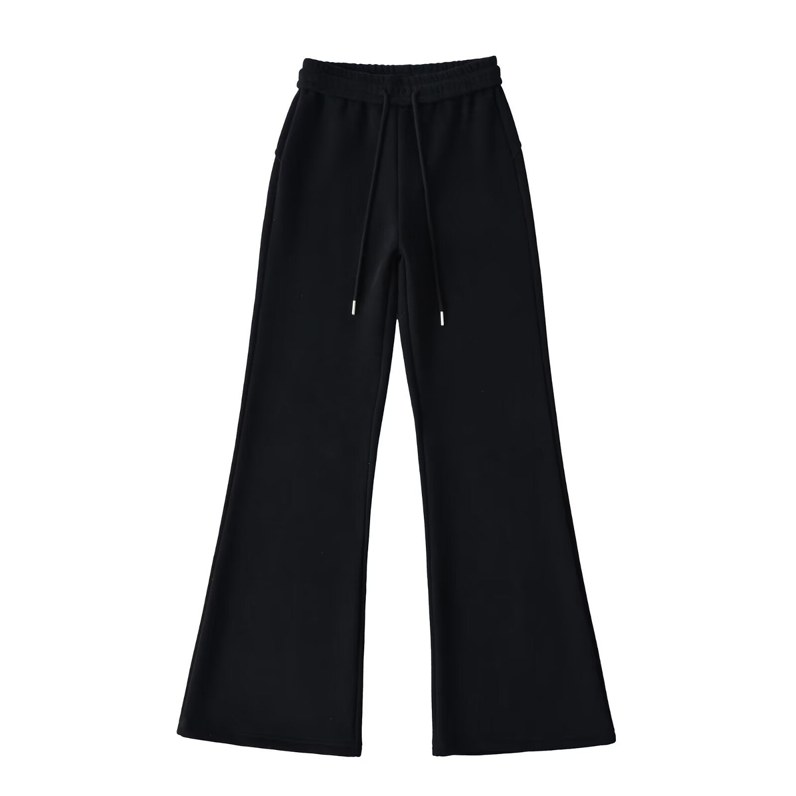 Drawstring elastic waistband with plush wide leg slightly flared pants