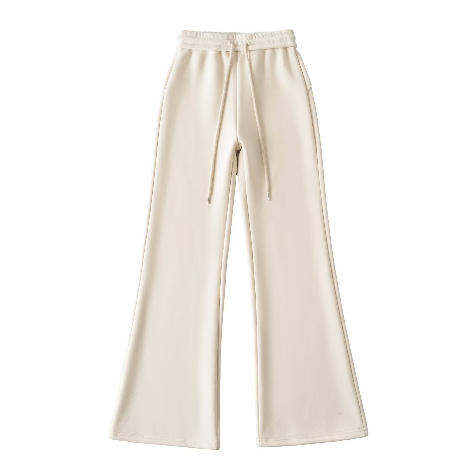 Drawstring elastic waistband with plush wide leg slightly flared pants