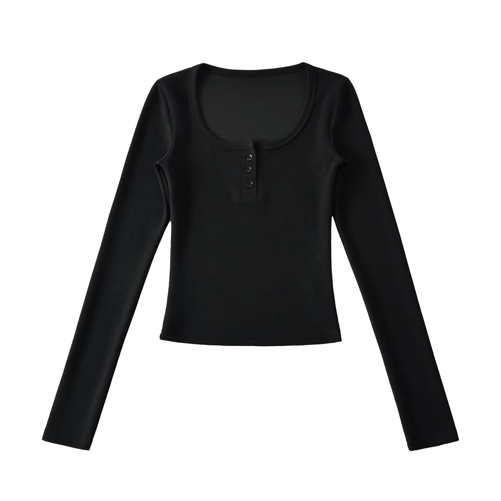 Round neck single breasted slim fit long sleeved T-shirt