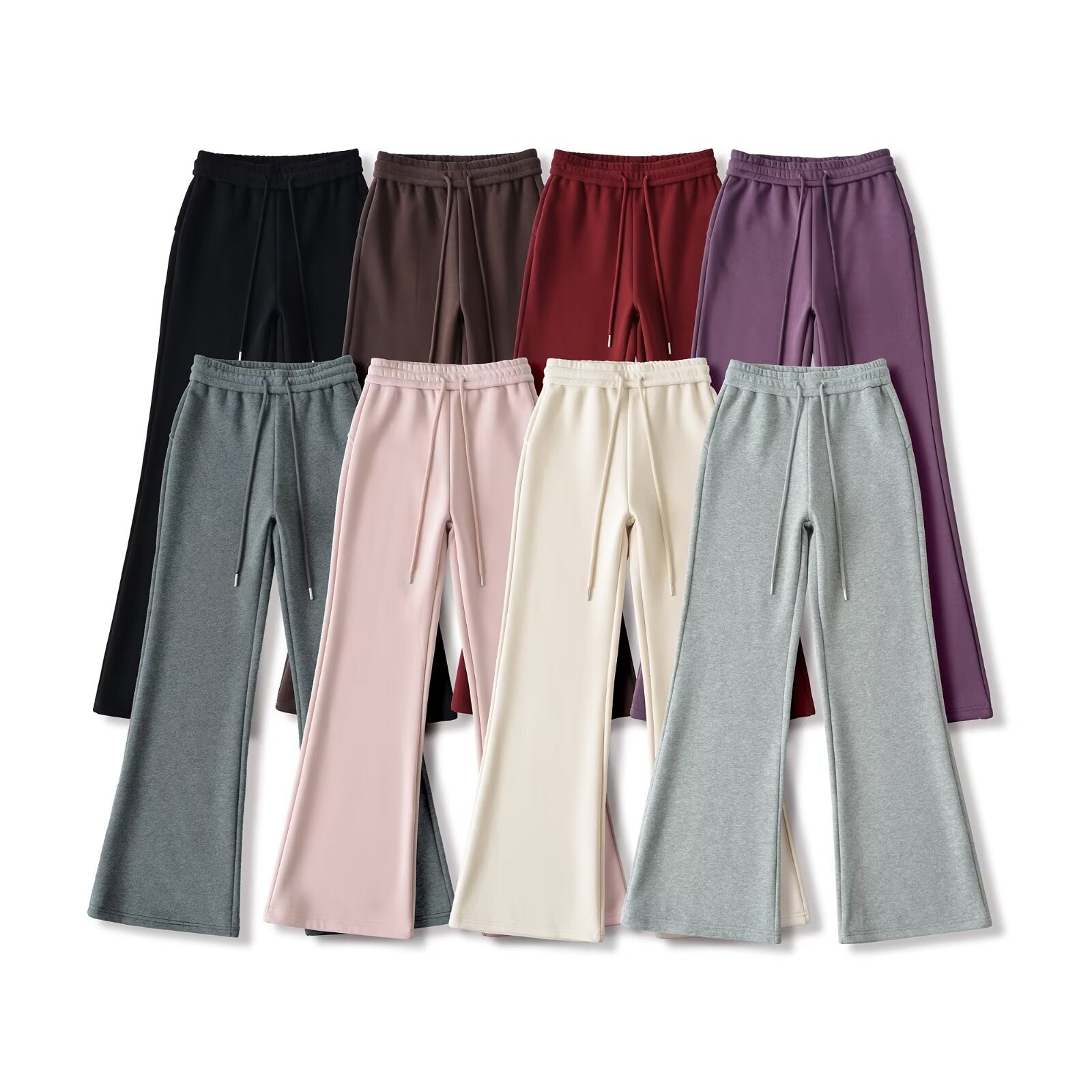 Drawstring elastic waistband with plush wide leg slightly flared pants