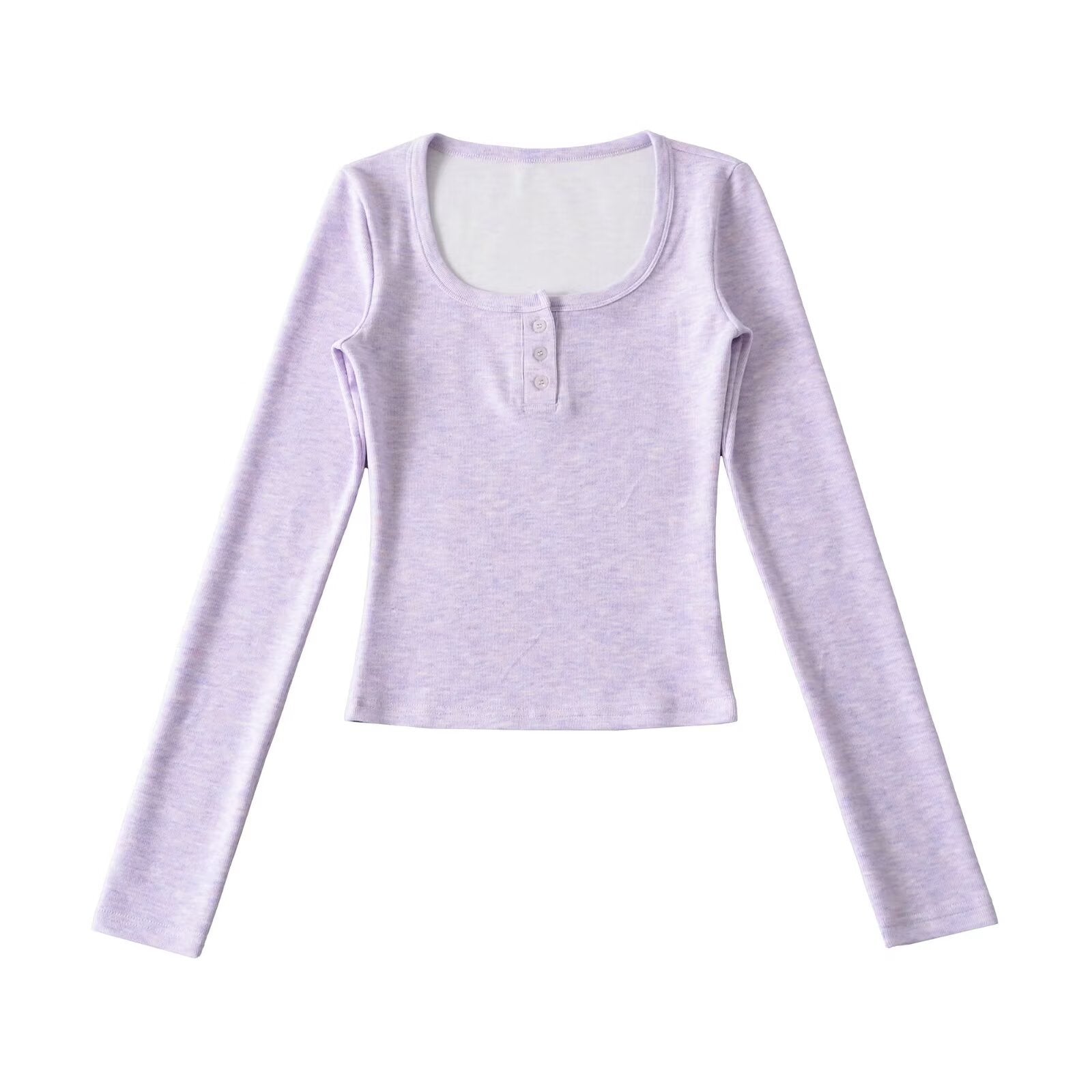 Round neck single breasted slim fit long sleeved T-shirt