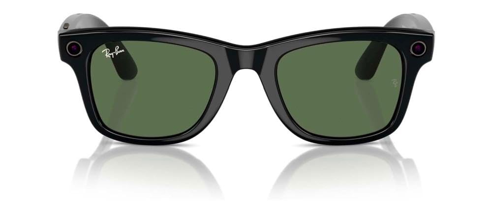 Ray-Ban Meta (Gen 1), Wayfarer, Shiny Black | Smart AI Glasses for Men, Women — 12 MP Ultra-Wide Camera, Open-Ear Speakers for Audio, Video Recording and Bluetooth — Green Lenses — Wearable Technology