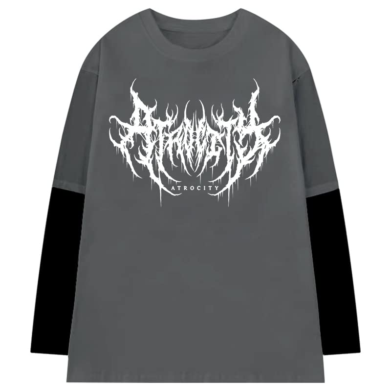 Goth Shirt Gothic Shirt Fake Two-Piece Alternative Clothing Goth Long Sleeve Top Grunge Clothes