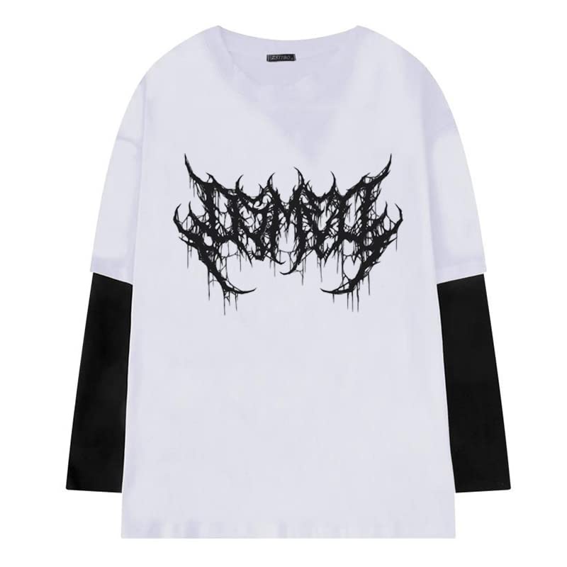 Goth Shirt Gothic Shirt Fake Two-Piece Alternative Clothing Goth Long Sleeve Top Grunge Clothes