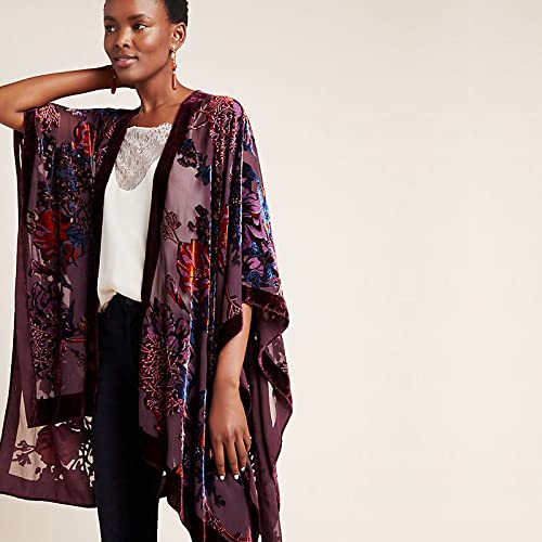 Women's Burnout Velvet Kimono Long Cardigan Cover Up Casual Outfit