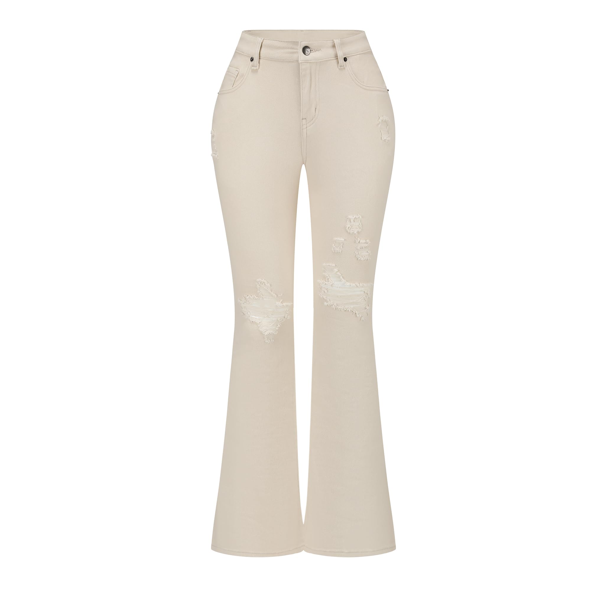 THUNDER STAR Womens Stretchy Mid Rise Flare Jeans Distressed Denim Bell Bottom Pants