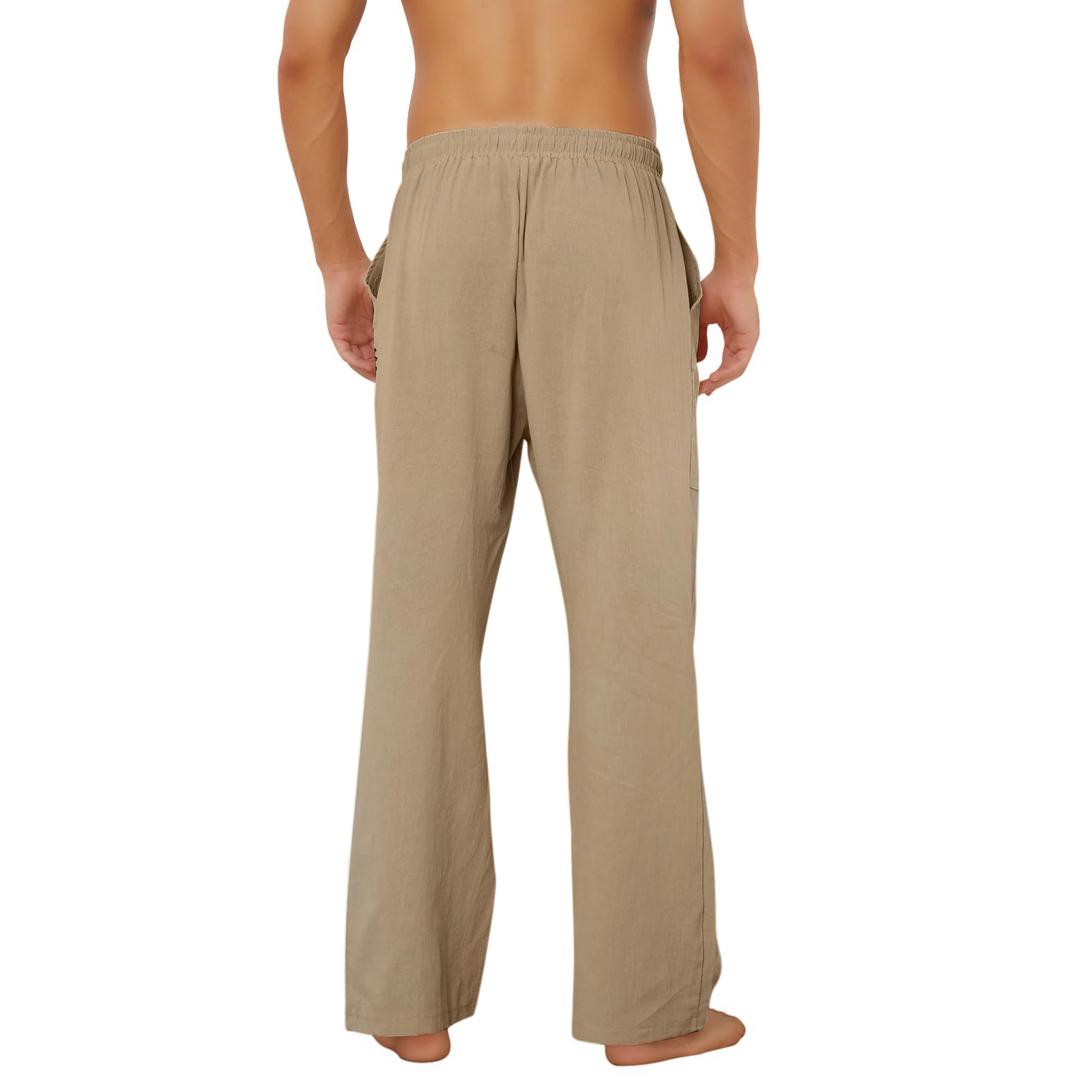 Puimentiua Cotton Linen Pants Men Casual Loose Fit Elastic Drawstring Waist Summer Beach Pants