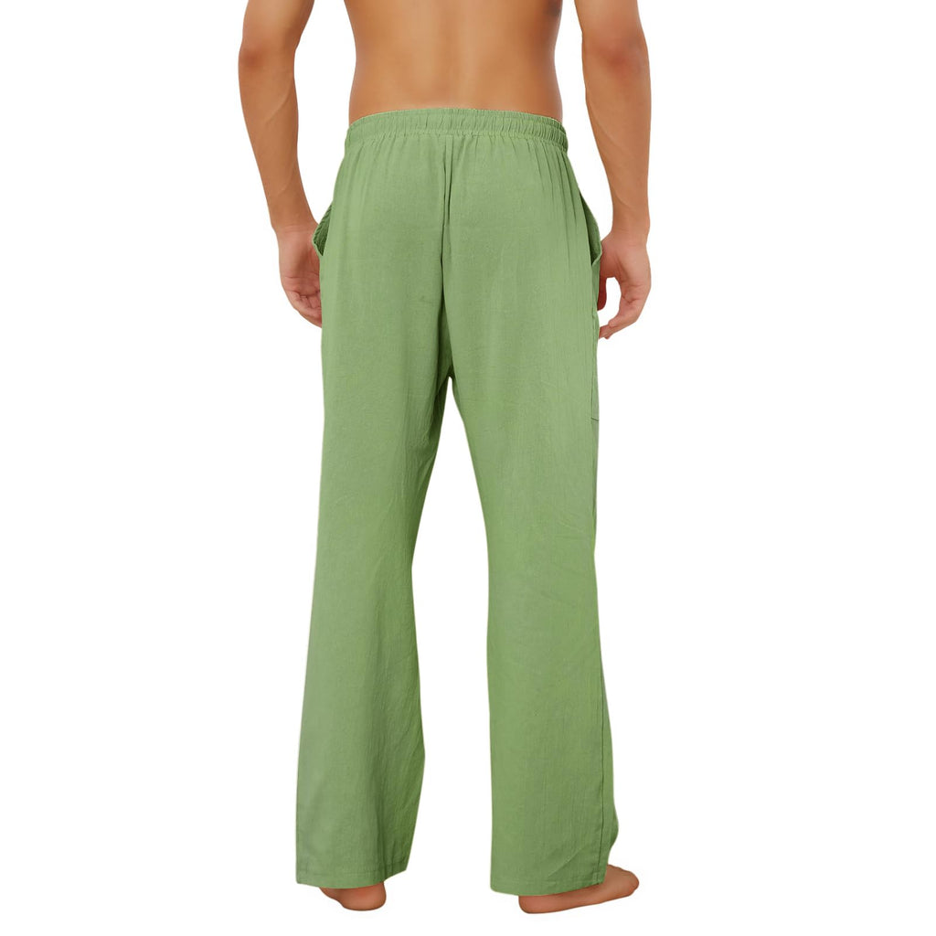 Puimentiua Cotton Linen Pants Men Casual Loose Fit Elastic Drawstring Waist Summer Beach Pants
