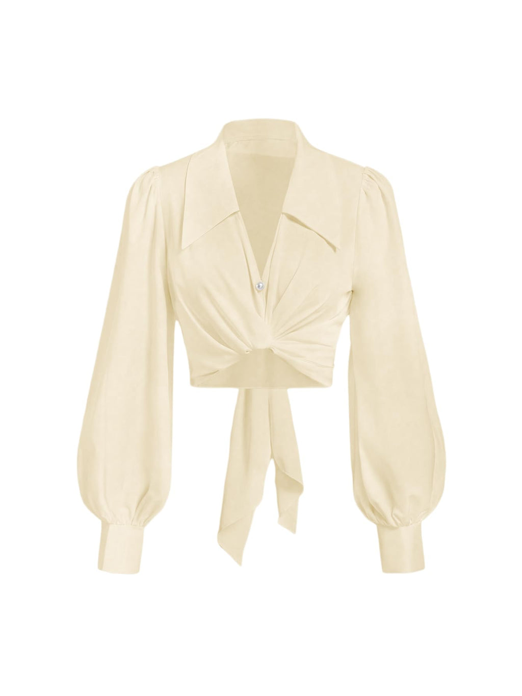 SweatyRocks Women's Button up Collar Cropped Shirt Long Sleeve Self Wrap Crop Top Blouse