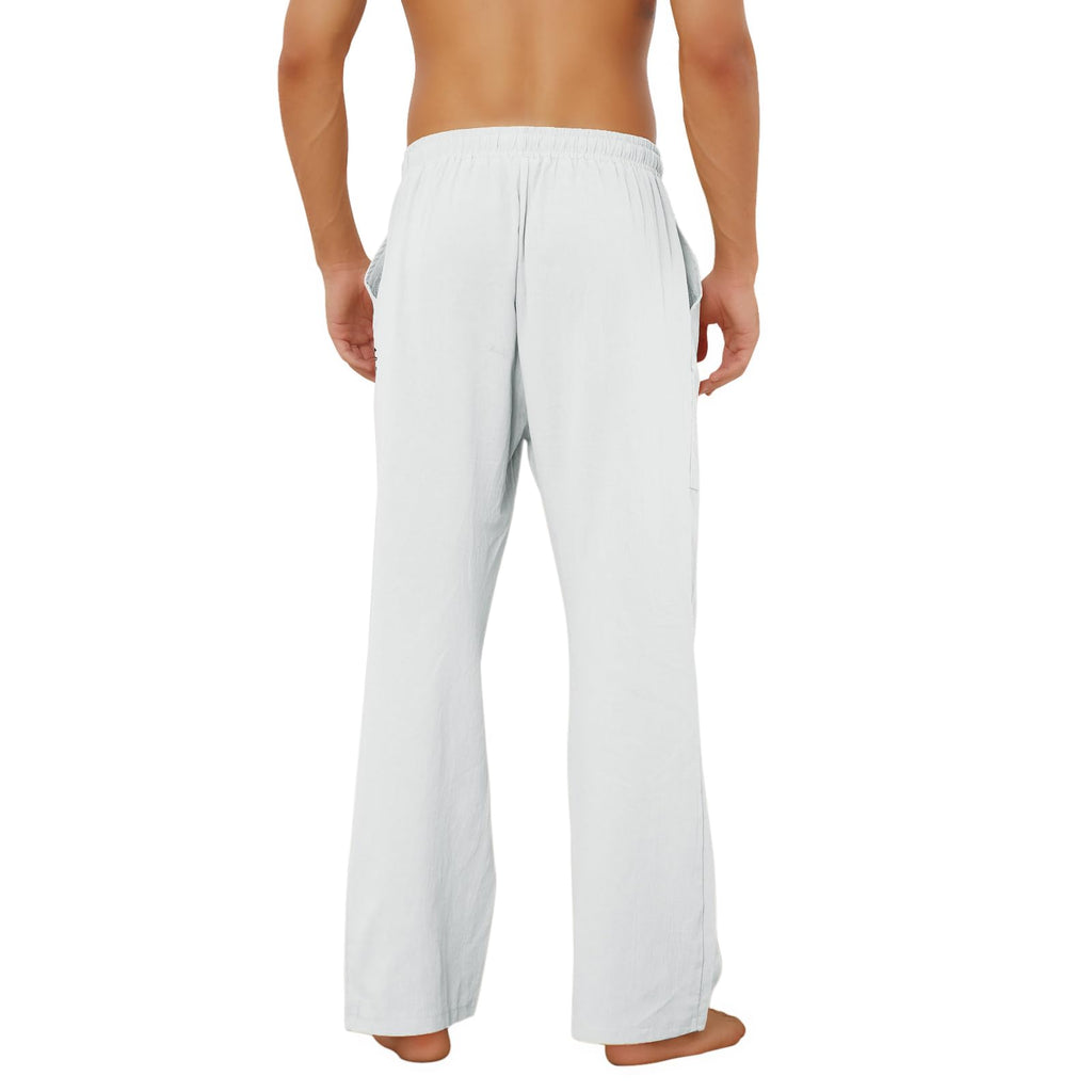 Puimentiua Cotton Linen Pants Men Casual Loose Fit Elastic Drawstring Waist Summer Beach Pants