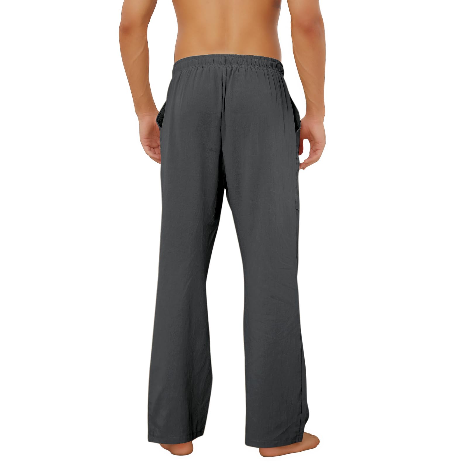 Puimentiua Cotton Linen Pants Men Casual Loose Fit Elastic Drawstring Waist Summer Beach Pants