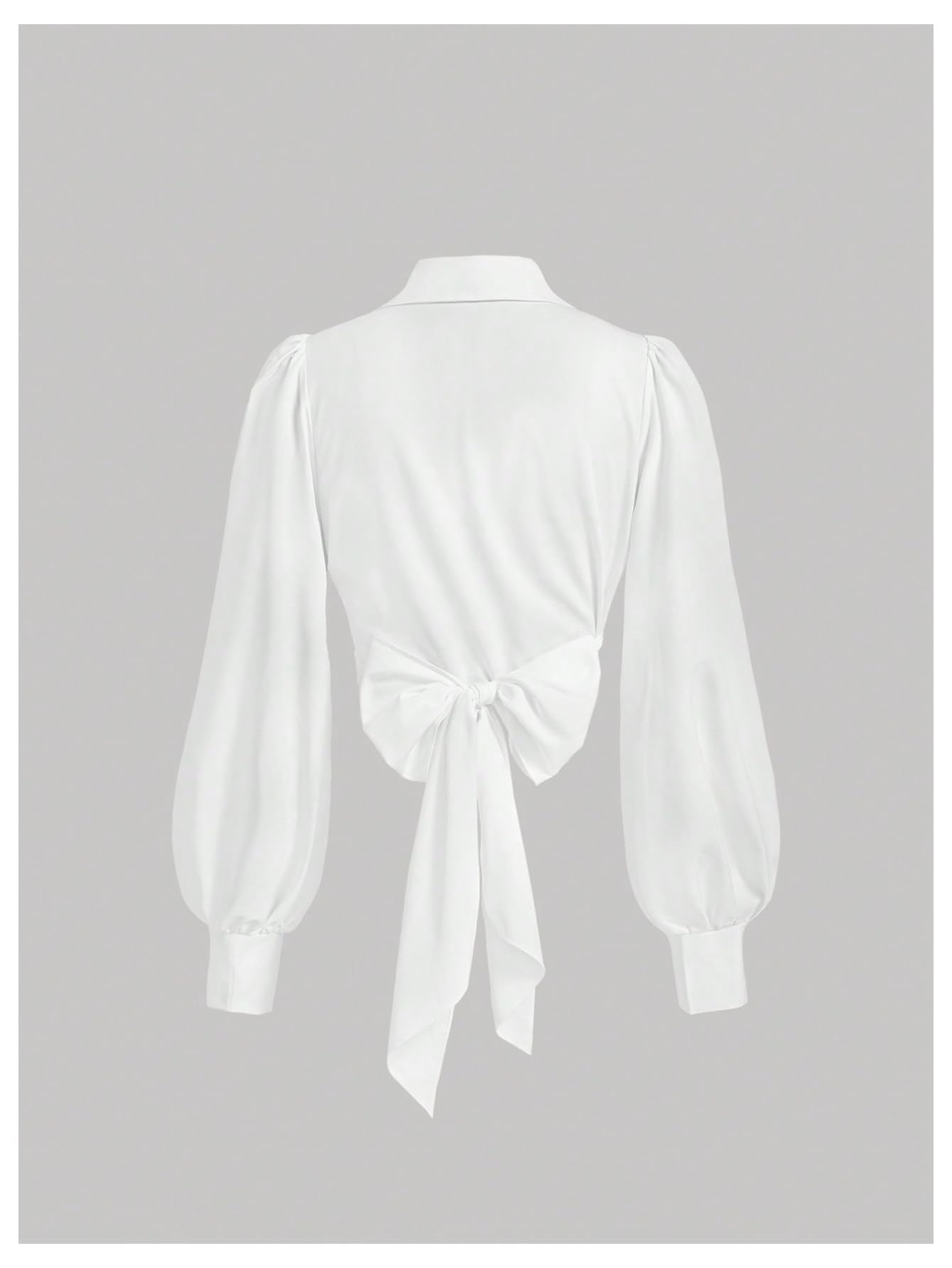 SweatyRocks Women's Button up Collar Cropped Shirt Long Sleeve Self Wrap Crop Top Blouse