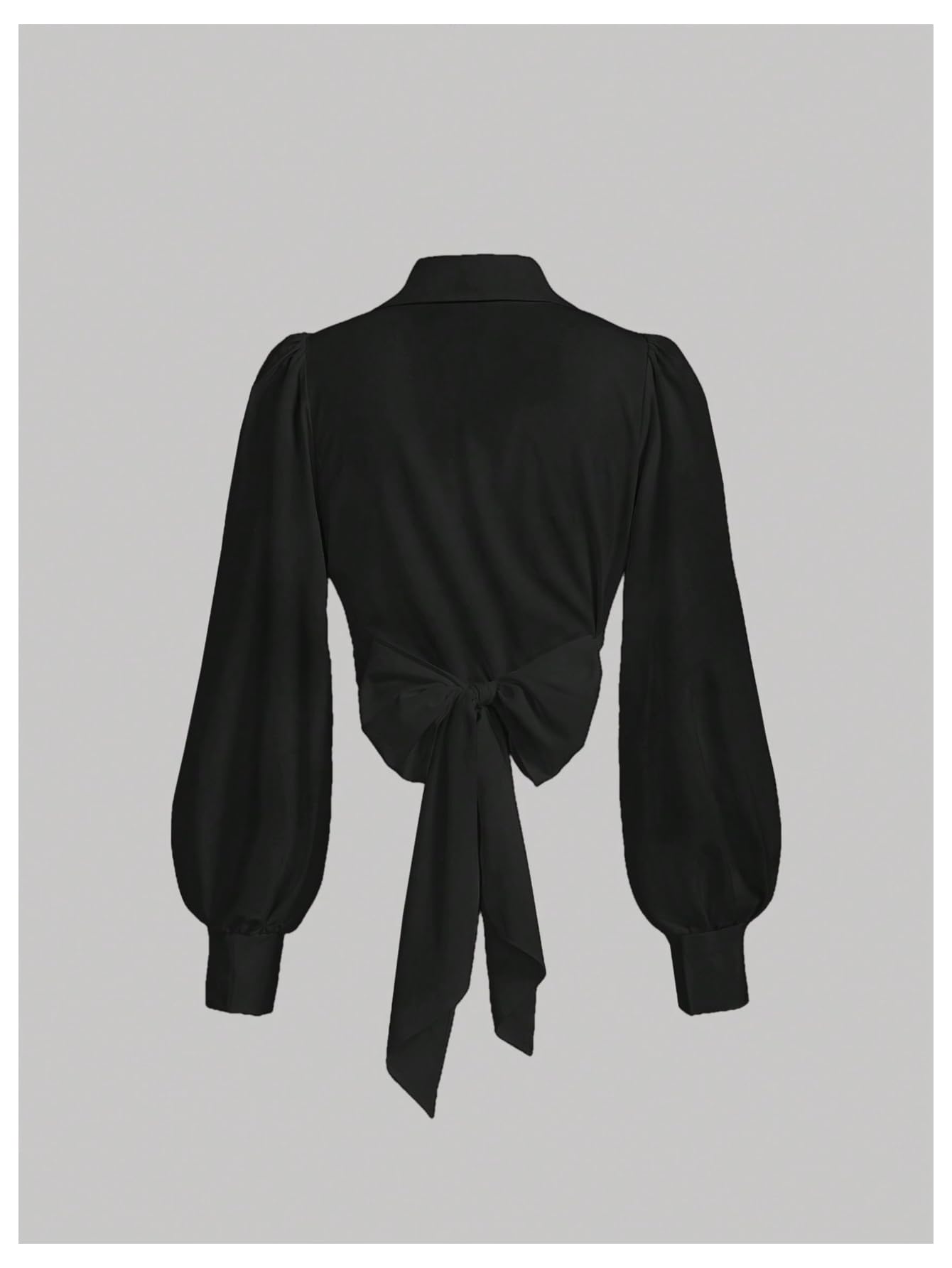 SweatyRocks Women's Button up Collar Cropped Shirt Long Sleeve Self Wrap Crop Top Blouse