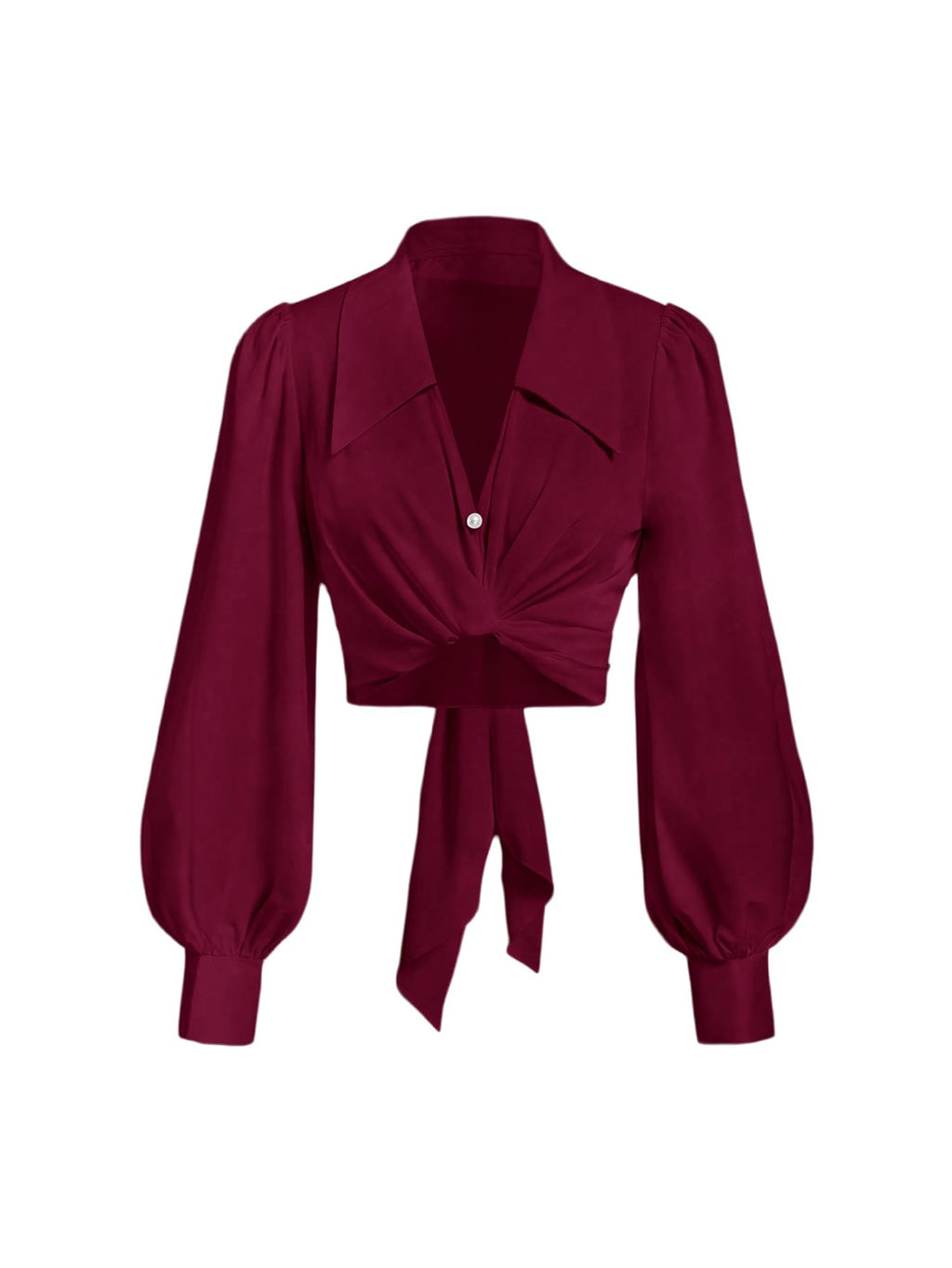 SweatyRocks Women's Button up Collar Cropped Shirt Long Sleeve Self Wrap Crop Top Blouse