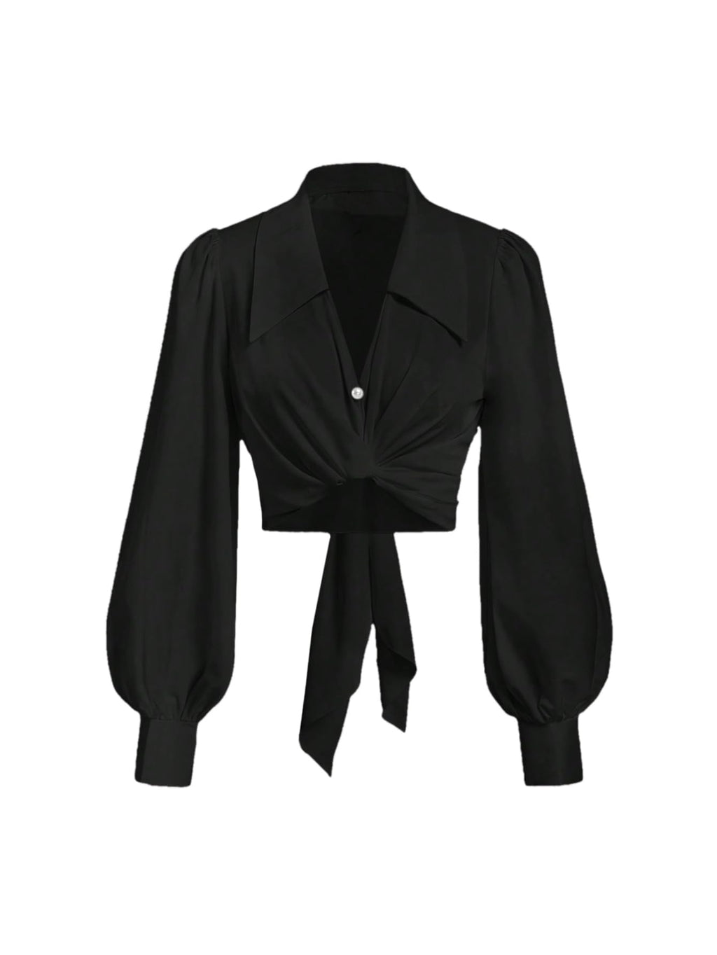 SweatyRocks Women's Button up Collar Cropped Shirt Long Sleeve Self Wrap Crop Top Blouse