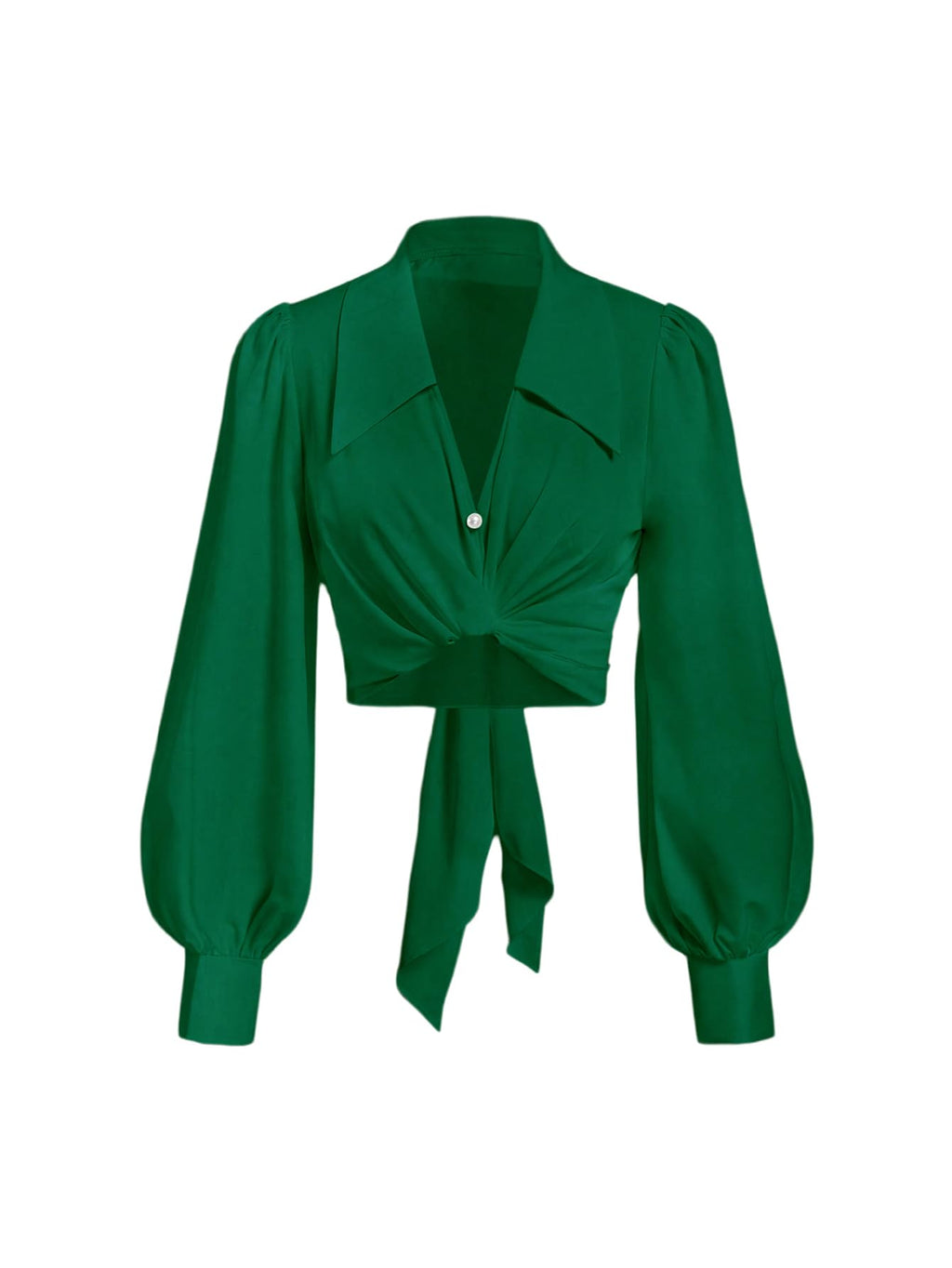 SweatyRocks Women's Button up Collar Cropped Shirt Long Sleeve Self Wrap Crop Top Blouse