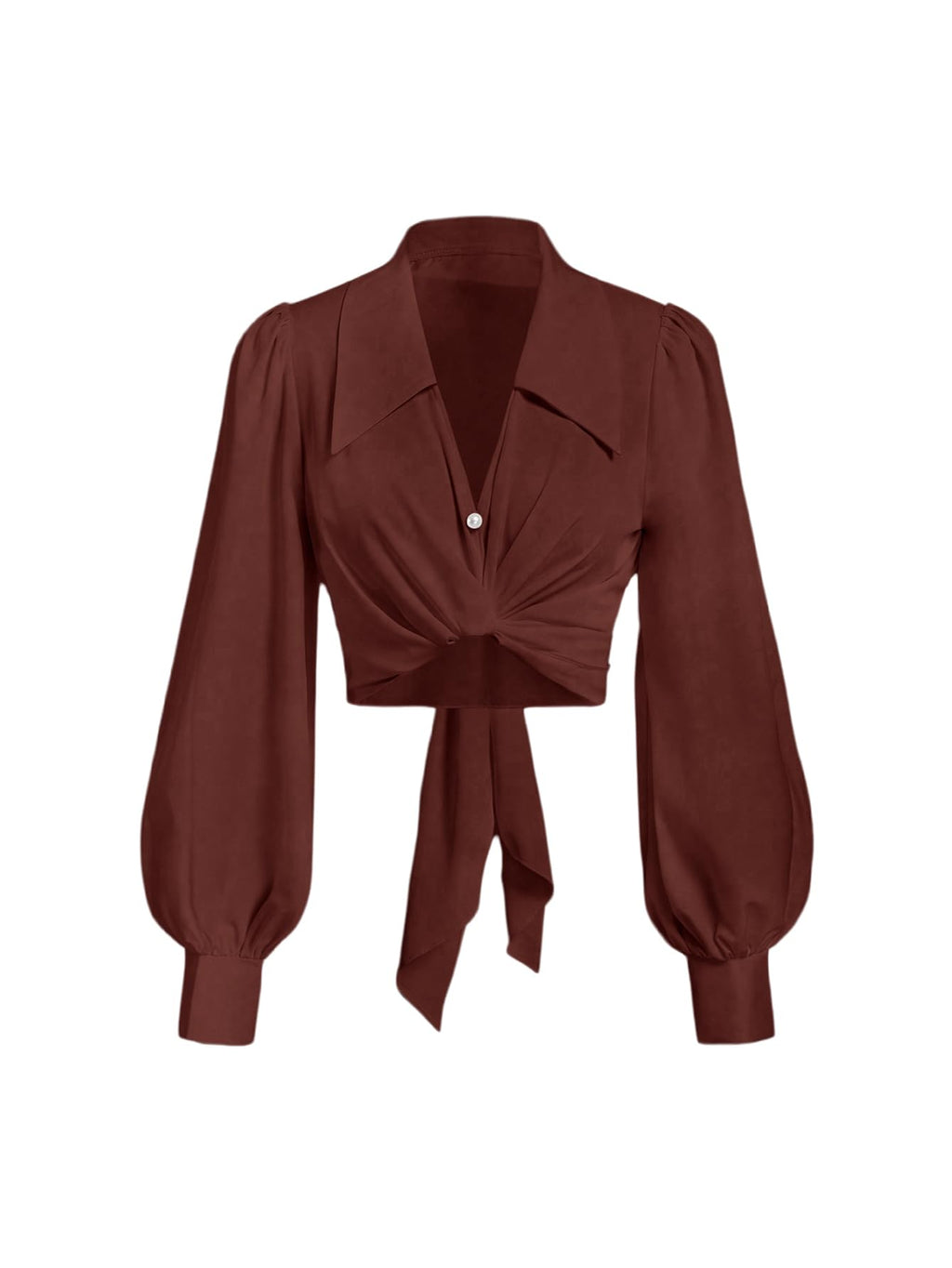 SweatyRocks Women's Button up Collar Cropped Shirt Long Sleeve Self Wrap Crop Top Blouse