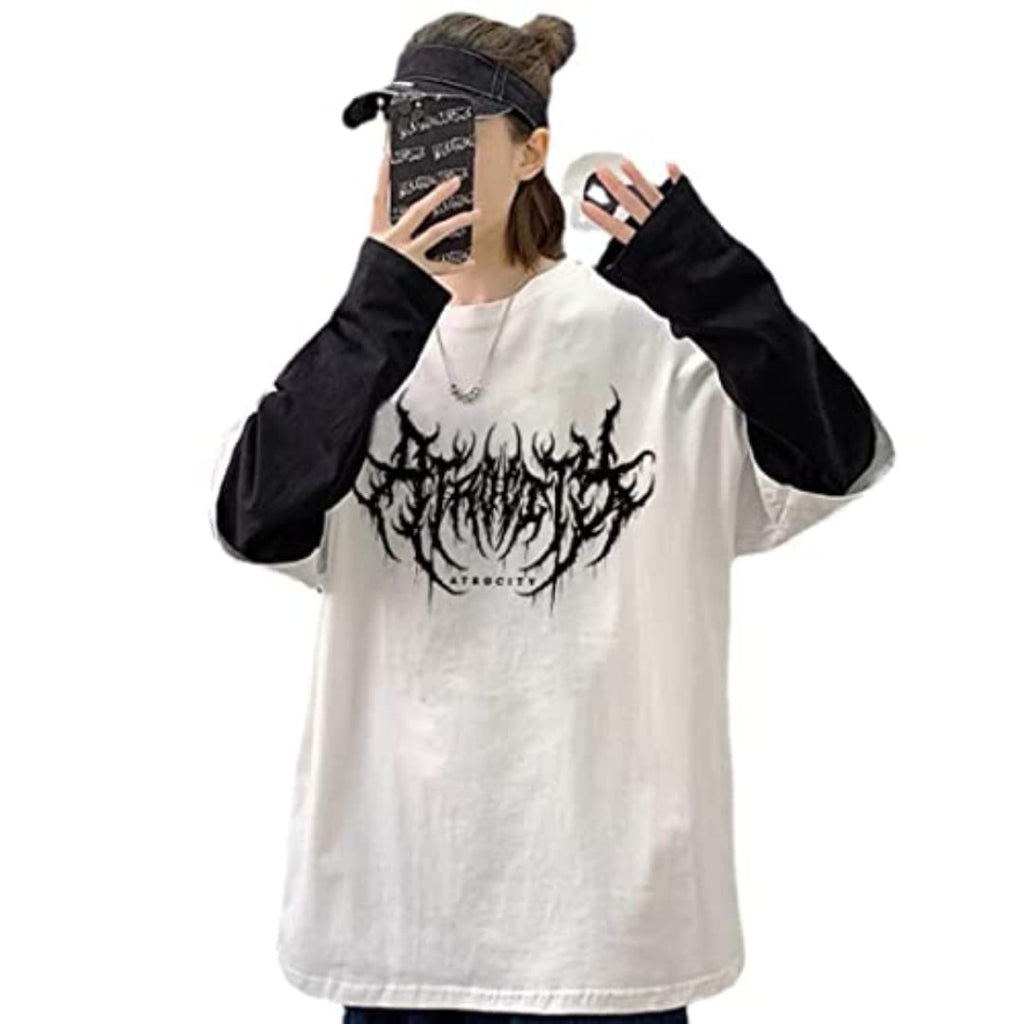 Goth Shirt Gothic Shirt Fake Two-Piece Alternative Clothing Goth Long Sleeve Top Grunge Clothes