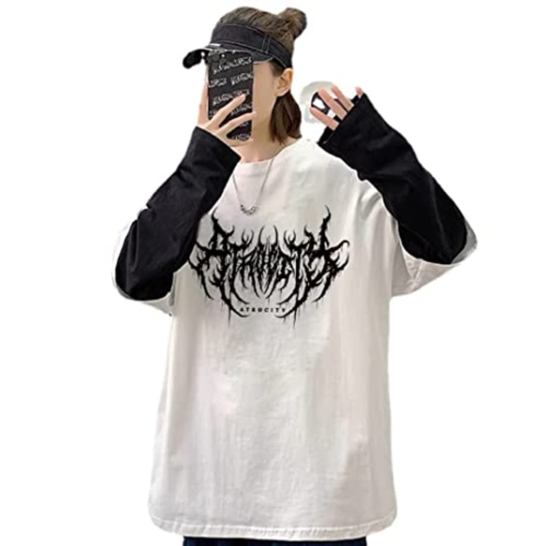 Goth Shirt Gothic Shirt Fake Two-Piece Alternative Clothing Goth Long Sleeve Top Grunge Clothes
