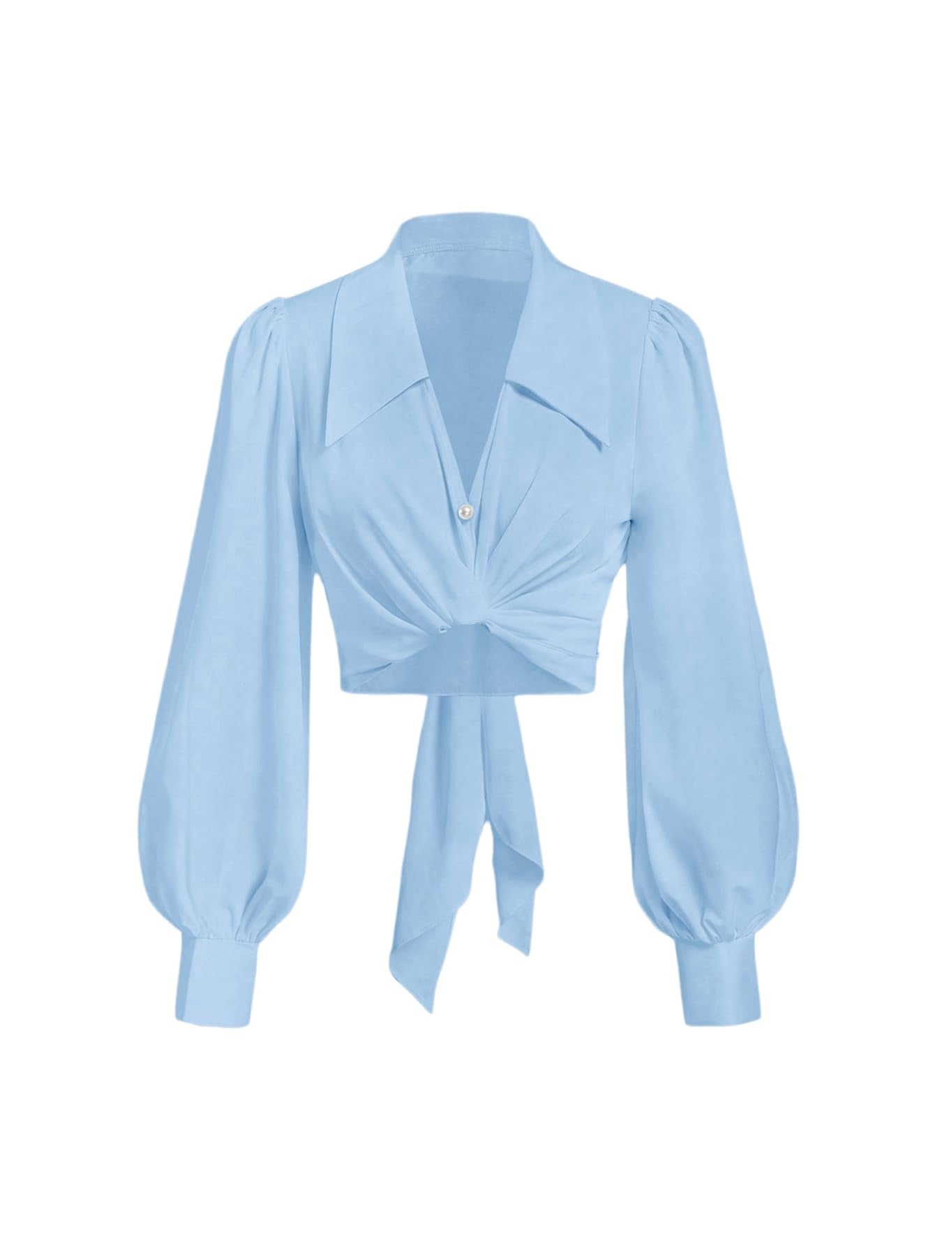 SweatyRocks Women's Button up Collar Cropped Shirt Long Sleeve Self Wrap Crop Top Blouse