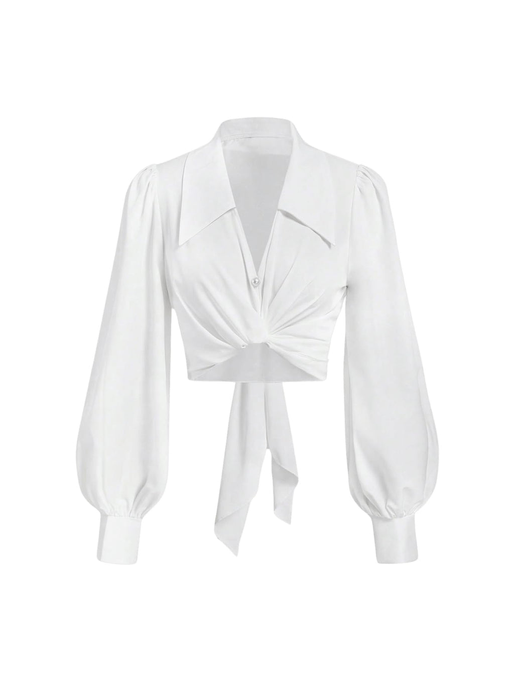 SweatyRocks Women's Button up Collar Cropped Shirt Long Sleeve Self Wrap Crop Top Blouse