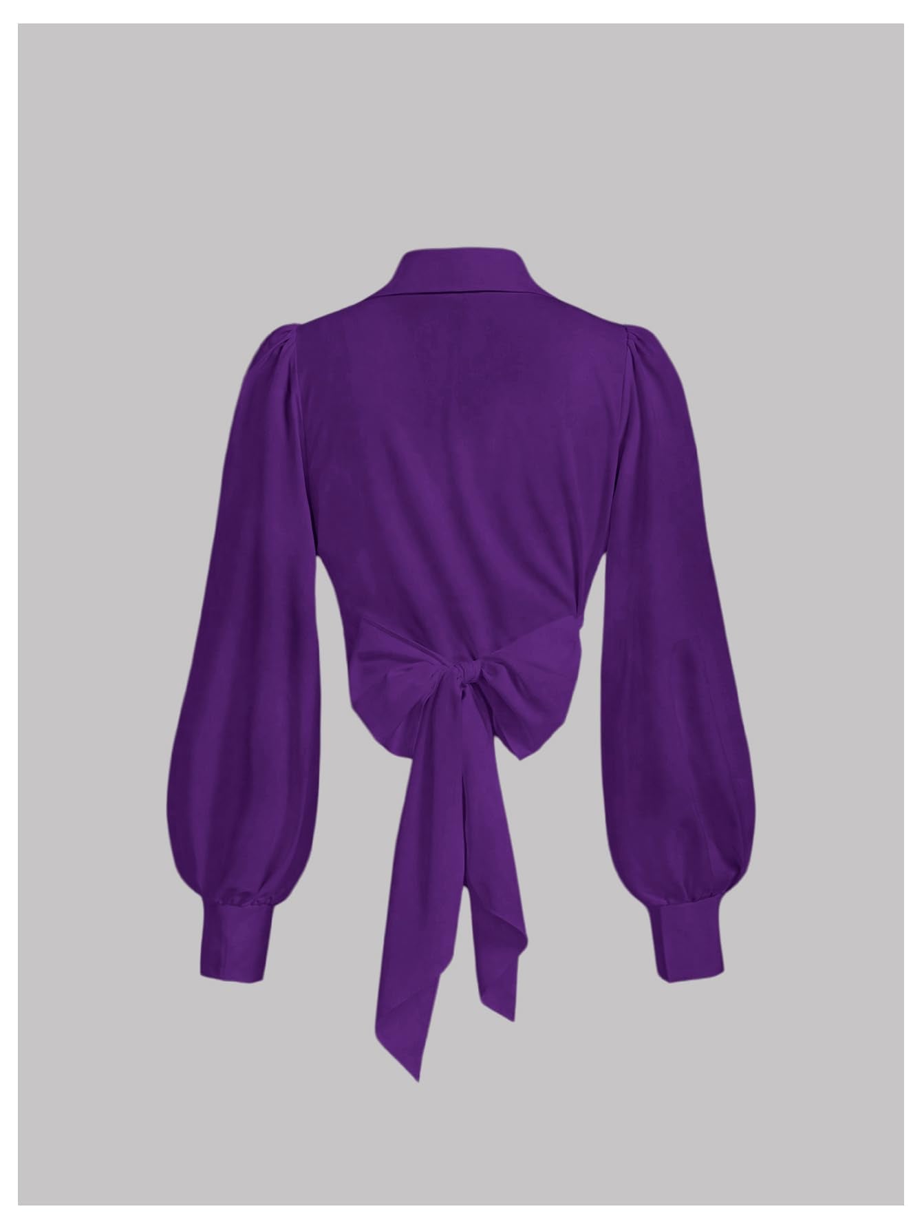 SweatyRocks Women's Button up Collar Cropped Shirt Long Sleeve Self Wrap Crop Top Blouse