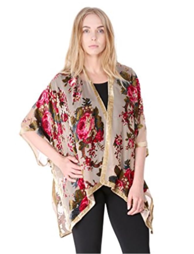 Women's Burnout Velvet Kimono Long Cardigan Cover Up Casual Outfit
