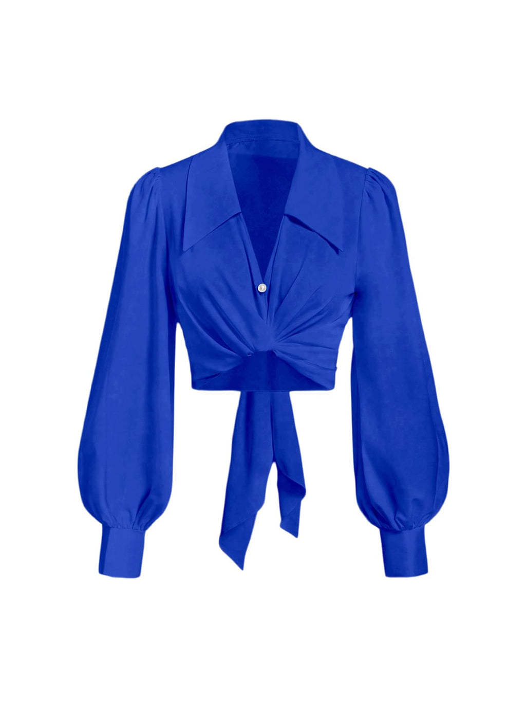 SweatyRocks Women's Button up Collar Cropped Shirt Long Sleeve Self Wrap Crop Top Blouse