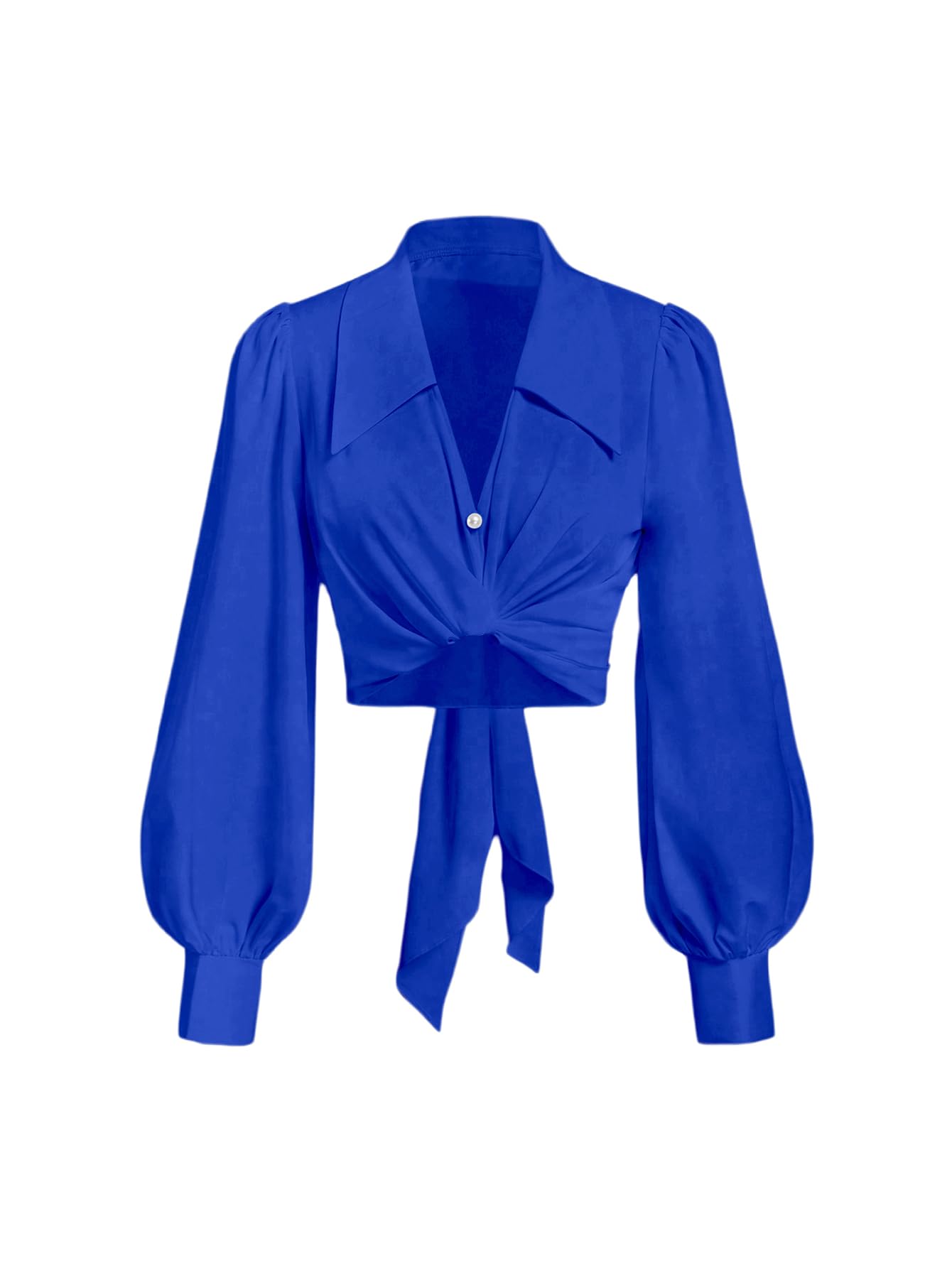 SweatyRocks Women's Button up Collar Cropped Shirt Long Sleeve Self Wrap Crop Top Blouse