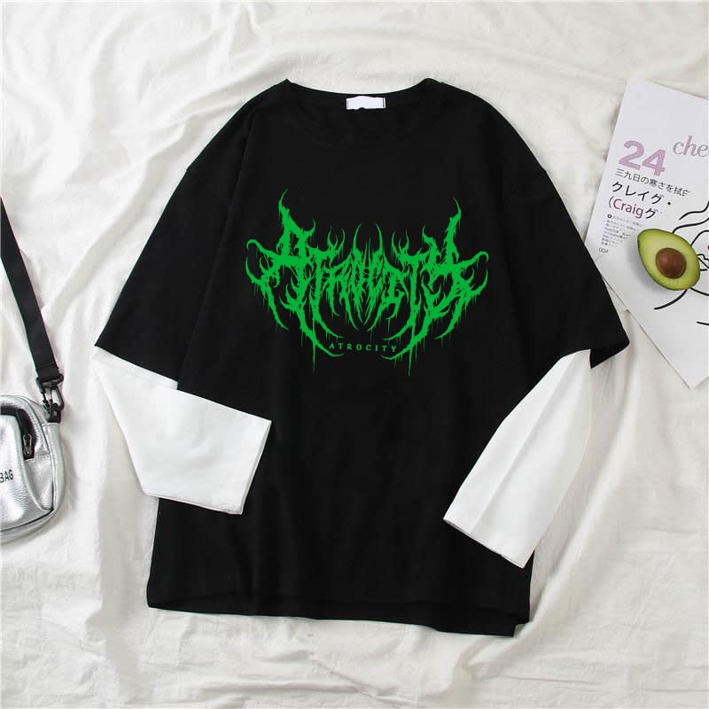 Goth Shirt Gothic Shirt Fake Two-Piece Alternative Clothing Goth Long Sleeve Top Grunge Clothes