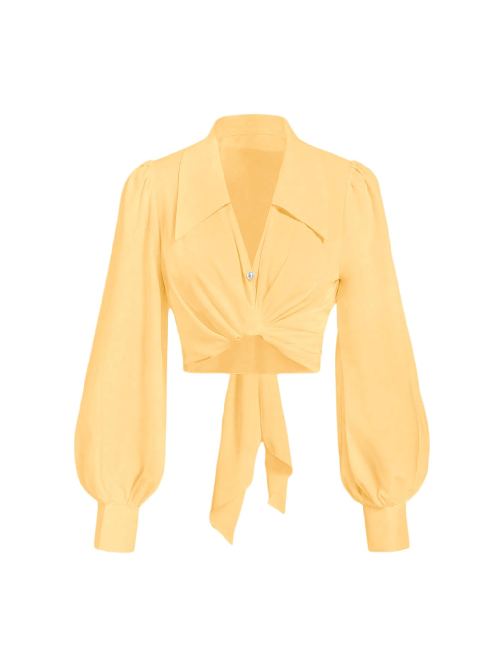 SweatyRocks Women's Button up Collar Cropped Shirt Long Sleeve Self Wrap Crop Top Blouse