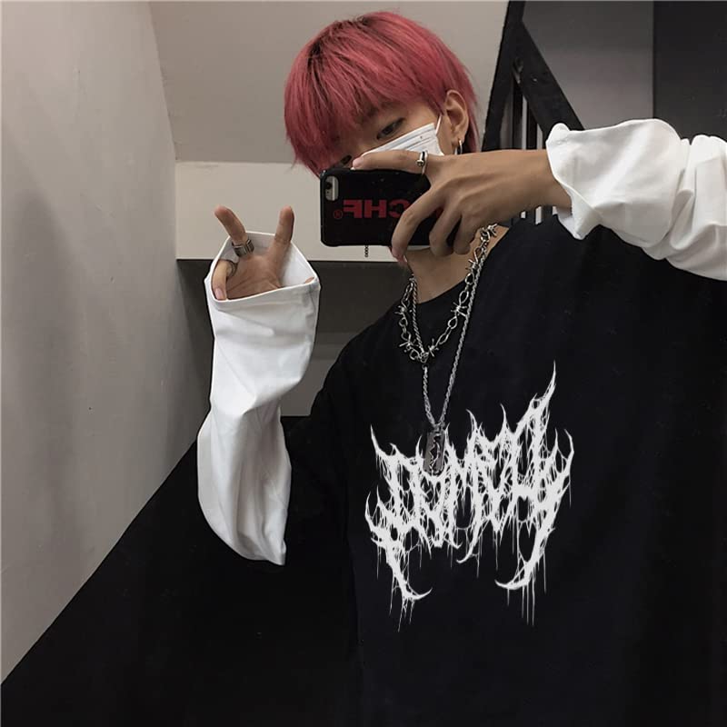 Goth Shirt Gothic Shirt Fake Two-Piece Alternative Clothing Goth Long Sleeve Top Grunge Clothes
