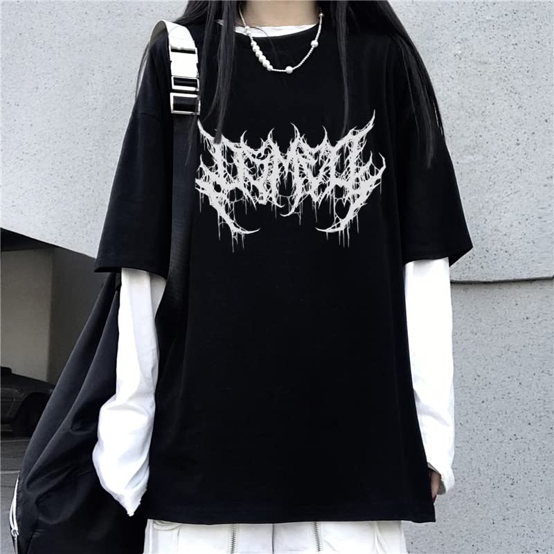 Goth Shirt Gothic Shirt Fake Two-Piece Alternative Clothing Goth Long Sleeve Top Grunge Clothes