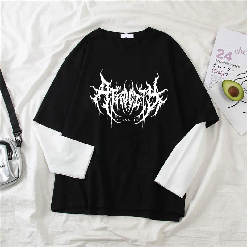 Goth Shirt Gothic Shirt Fake Two-Piece Alternative Clothing Goth Long Sleeve Top Grunge Clothes