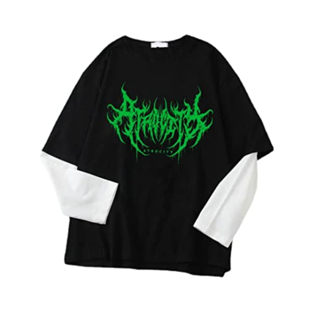 Goth Shirt Gothic Shirt Fake Two-Piece Alternative Clothing Goth Long Sleeve Top Grunge Clothes