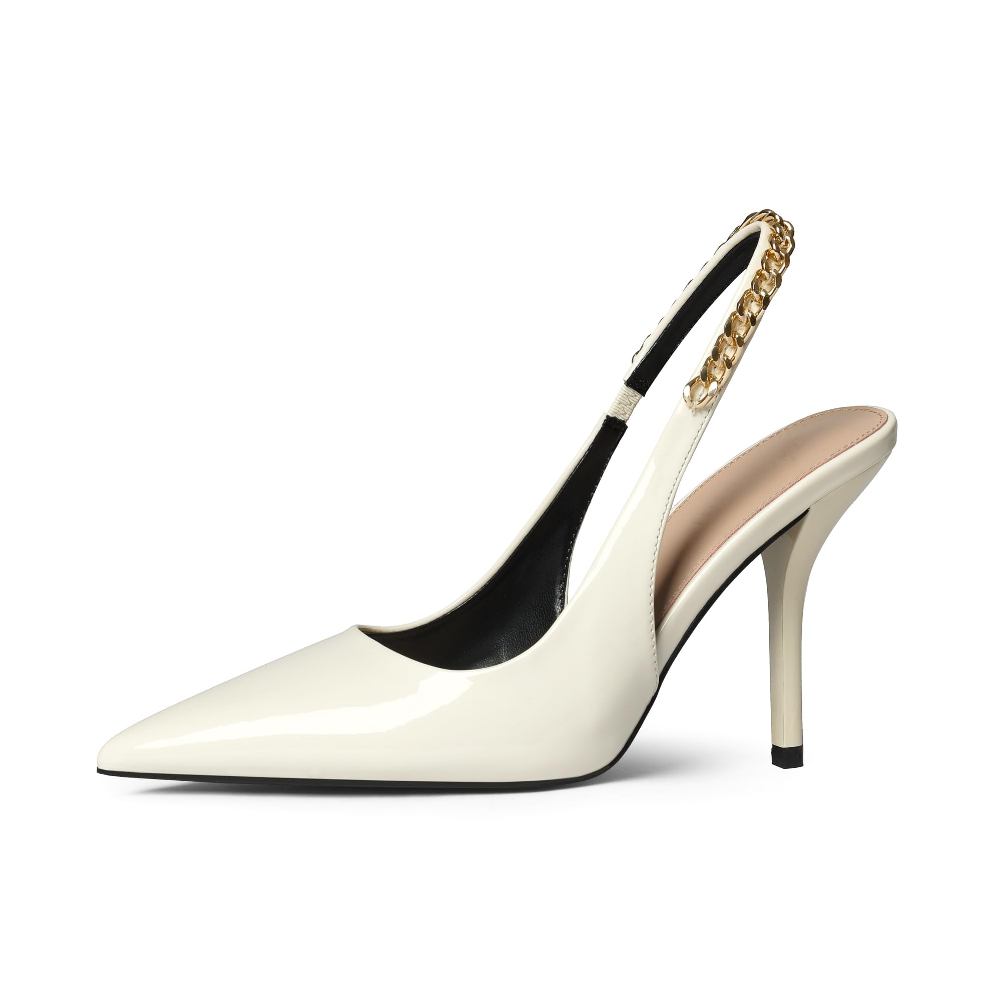 iiimmu Women's Stiletto Heels Closed Pointed Toe 4 in Heels for Women Patent Leather Pumps with Chain Wedding Party Dress Prom Heels Slingback Pumps