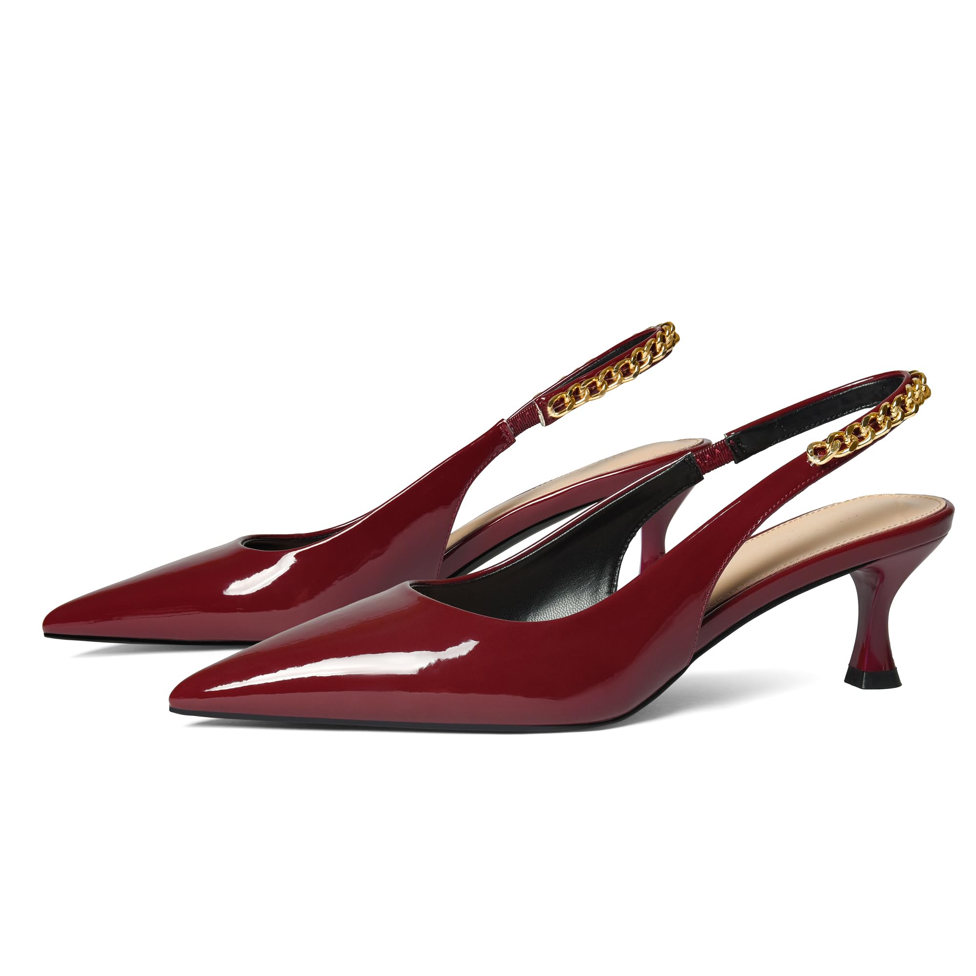 iiimmu Women's Stiletto Heels Closed Pointed Toe 4 in Heels for Women Patent Leather Pumps with Chain Wedding Party Dress Prom Heels Slingback Pumps