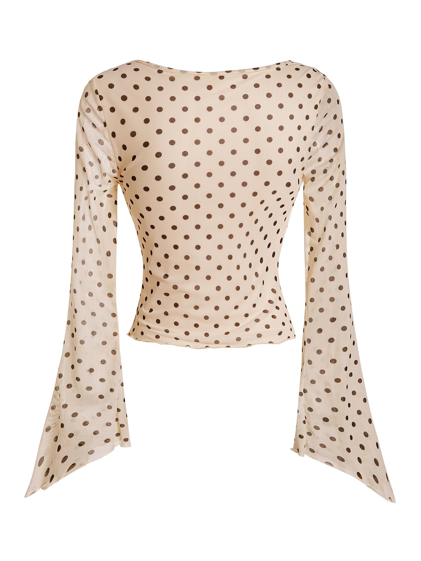 Verdusa Women's Y2K Tie Front Tops Bell Sleeve Floral Print Mesh Tops Long Sleeve Shirts 2000s Clothing