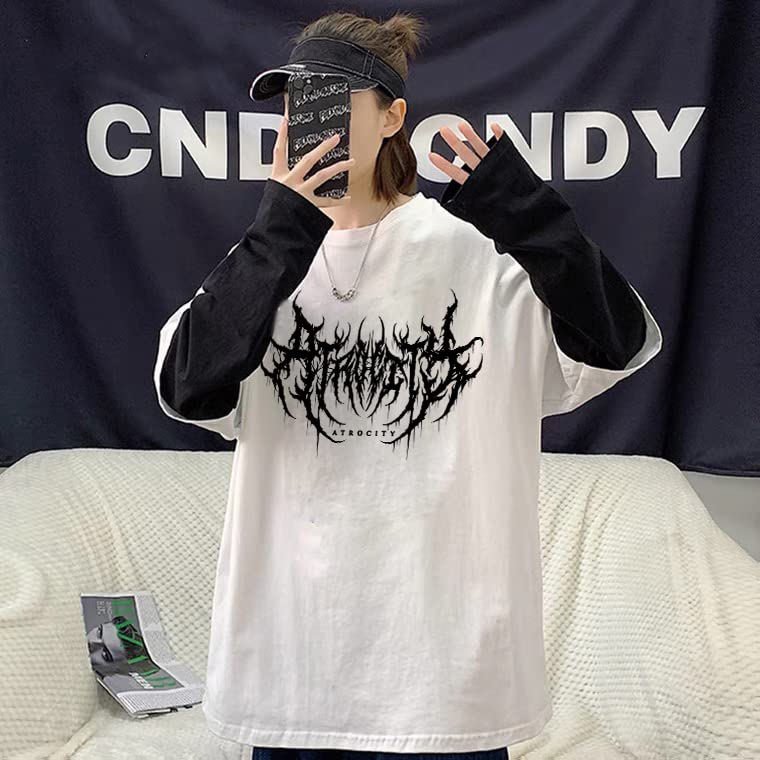 Goth Shirt Gothic Shirt Fake Two-Piece Alternative Clothing Goth Long Sleeve Top Grunge Clothes