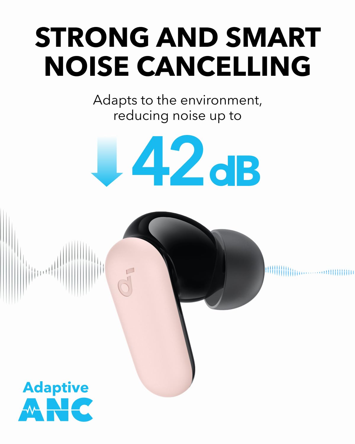 Soundcore P30i by Anker Noise Cancelling Earbuds, Strong and Smart Noise Cancelling, Powerful Bass, 45H Playtime, 2-in-1 Case and Phone Stand, IP54, Wireless Earbuds, Bluetooth 5.4 (Blue)