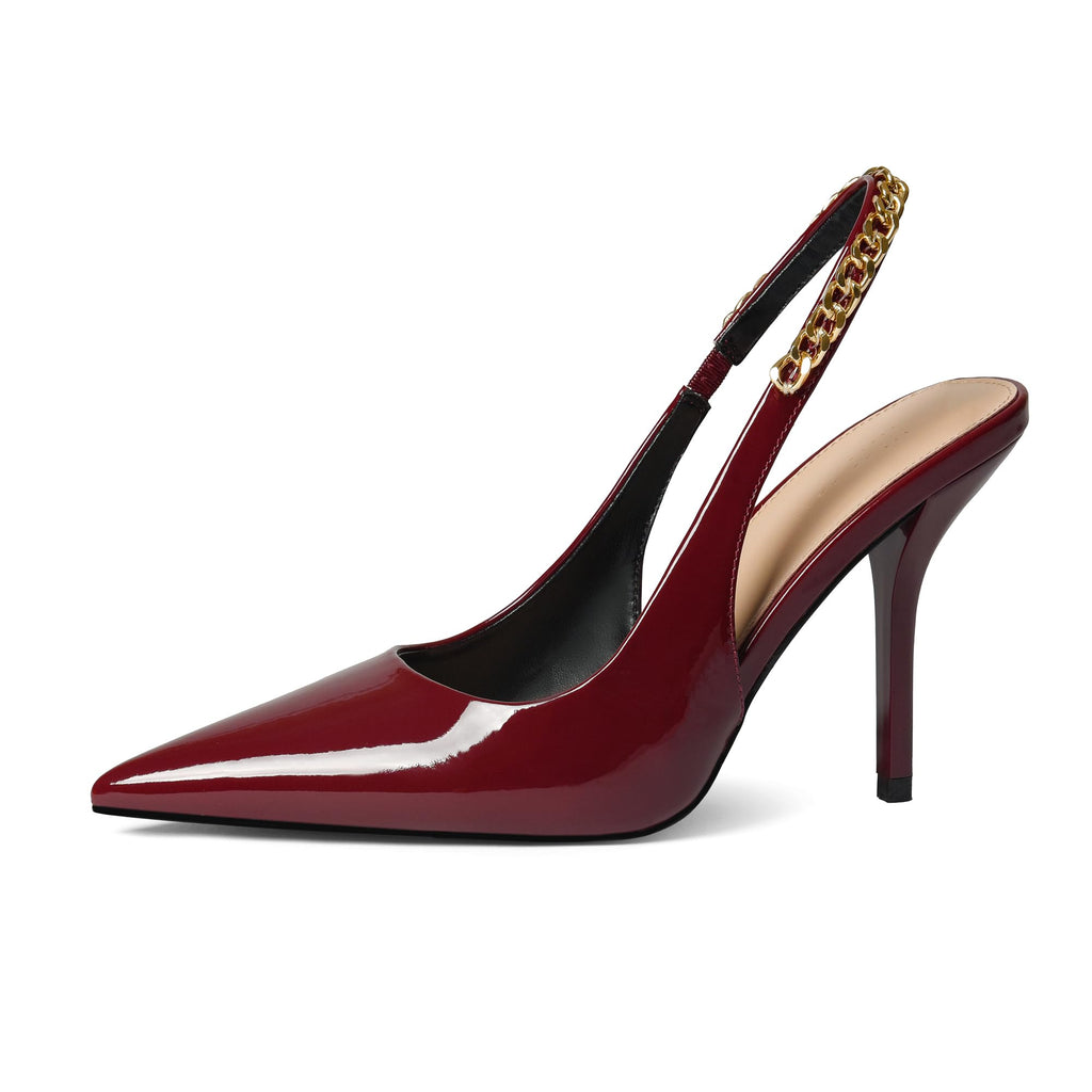 iiimmu Women's Stiletto Heels Closed Pointed Toe 4 in Heels for Women Patent Leather Pumps with Chain Wedding Party Dress Prom Heels Slingback Pumps