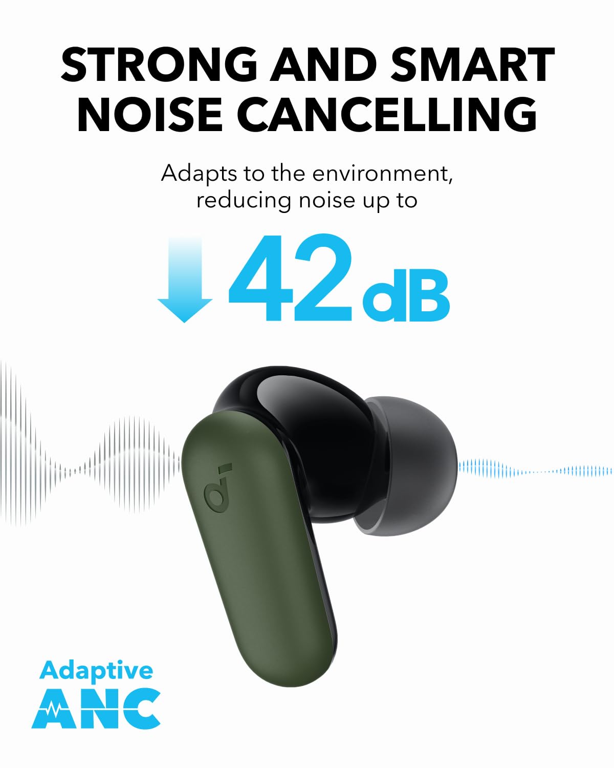 Soundcore P30i by Anker Noise Cancelling Earbuds, Strong and Smart Noise Cancelling, Powerful Bass, 45H Playtime, 2-in-1 Case and Phone Stand, IP54, Wireless Earbuds, Bluetooth 5.4 (Blue)