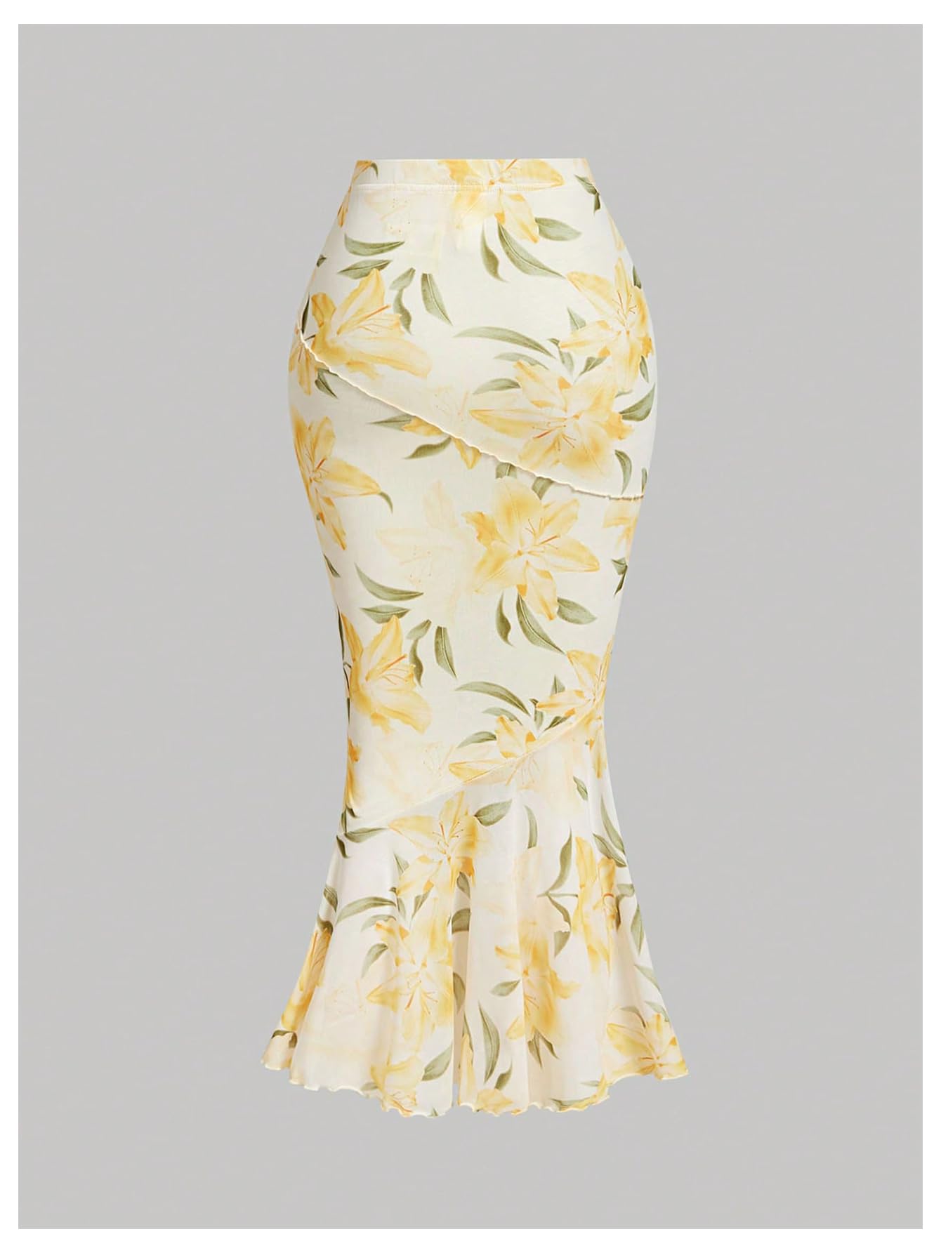 Milumia Women's Summer Floral Long Skirt High Waisted Fishtail Bodycon Maxi Skirts