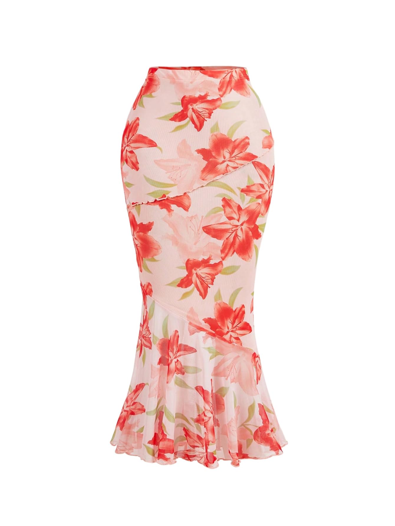 Milumia Women's Summer Floral Long Skirt High Waisted Fishtail Bodycon Maxi Skirts