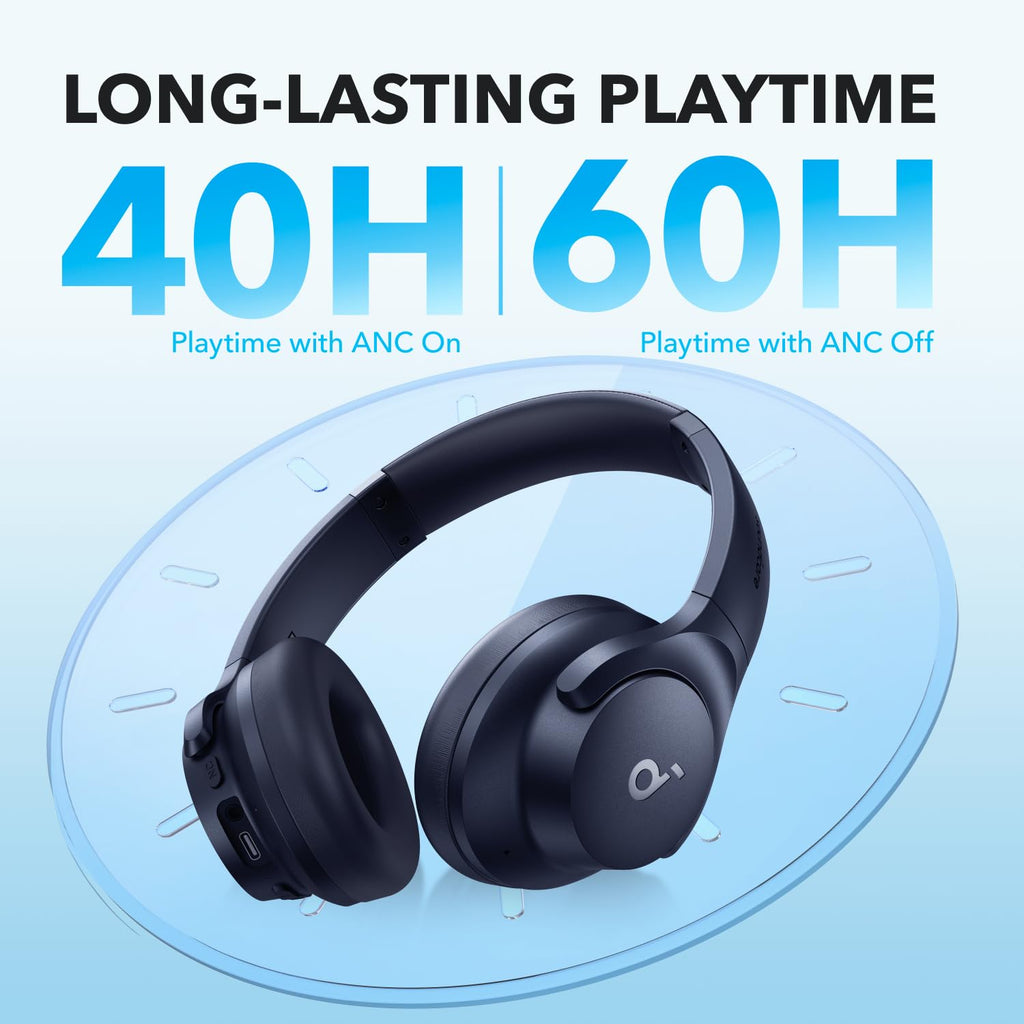 Soundcore by Anker Q20i Hybrid Active Noise Cancelling Headphones, Wireless Over-Ear Bluetooth, 40H Long ANC Playtime, Hi-Res Audio, Big Bass, Customize via an App, Transparency Mode (White)