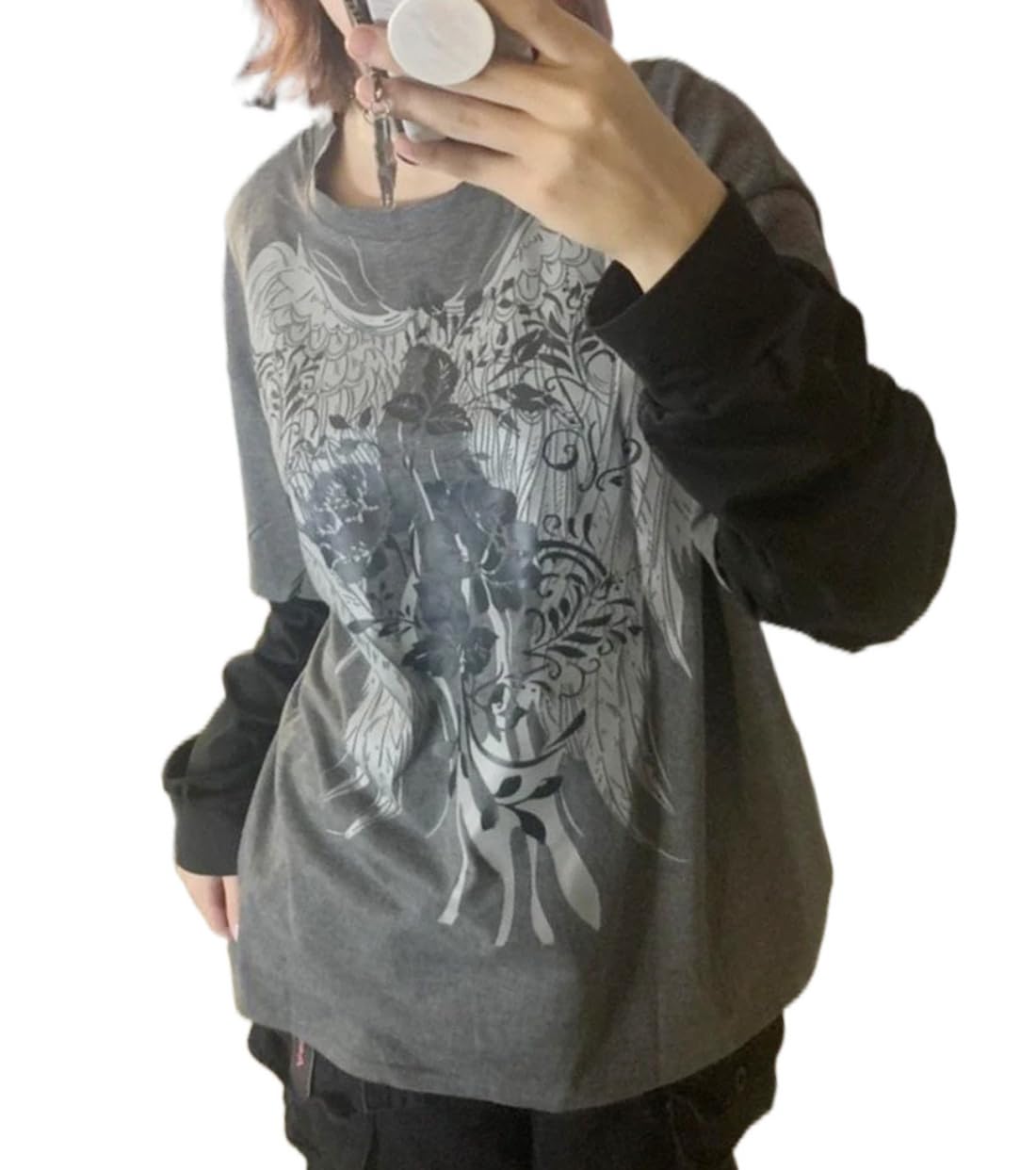 Goth Shirt Gothic Shirt Fake Two-Piece Alternative Clothing Goth Long Sleeve Top Grunge Clothes