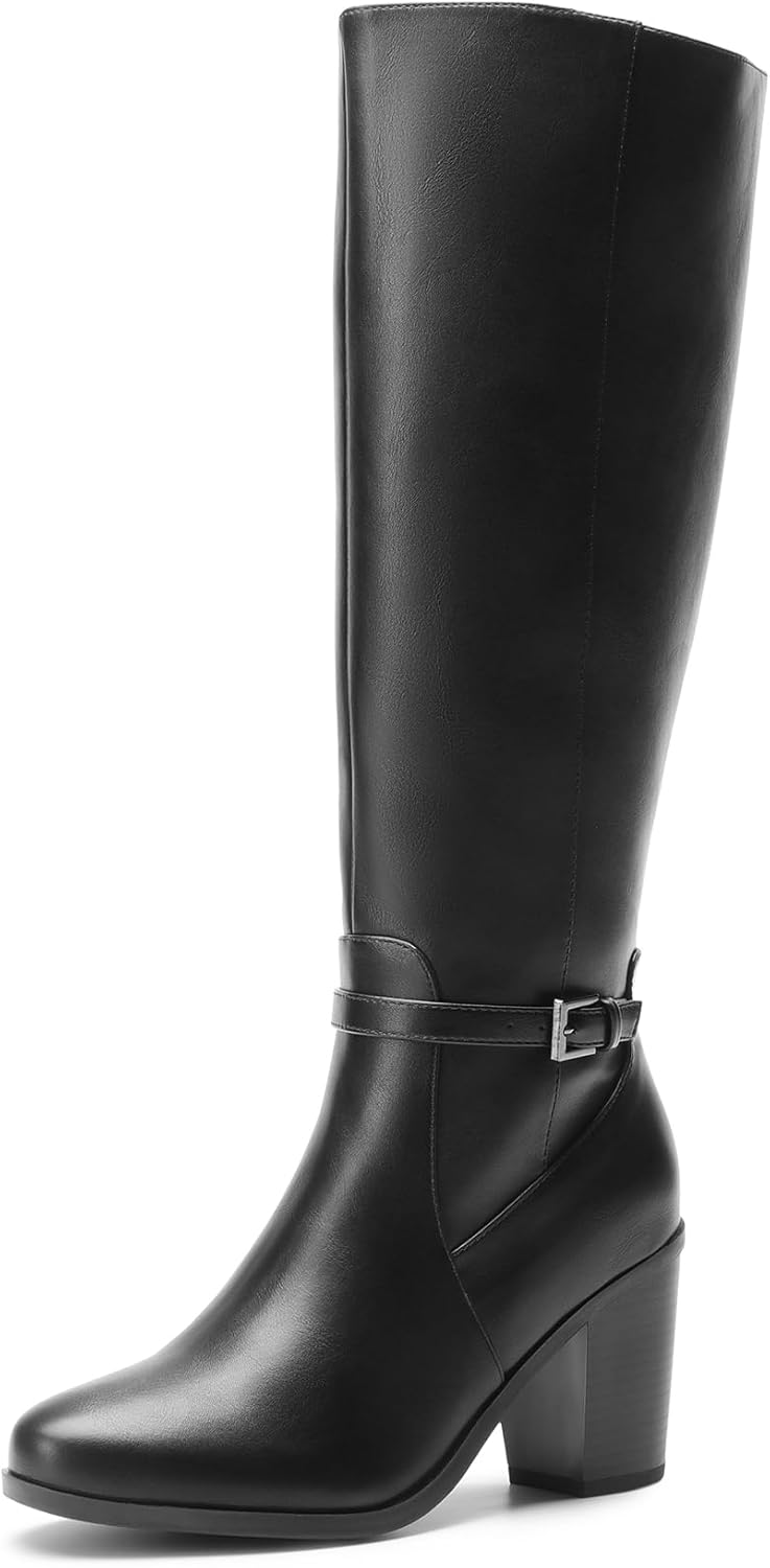 DREAM PAIRS Women's Knee-High Boots Comfortable Chunky Block Heel Side Zipper