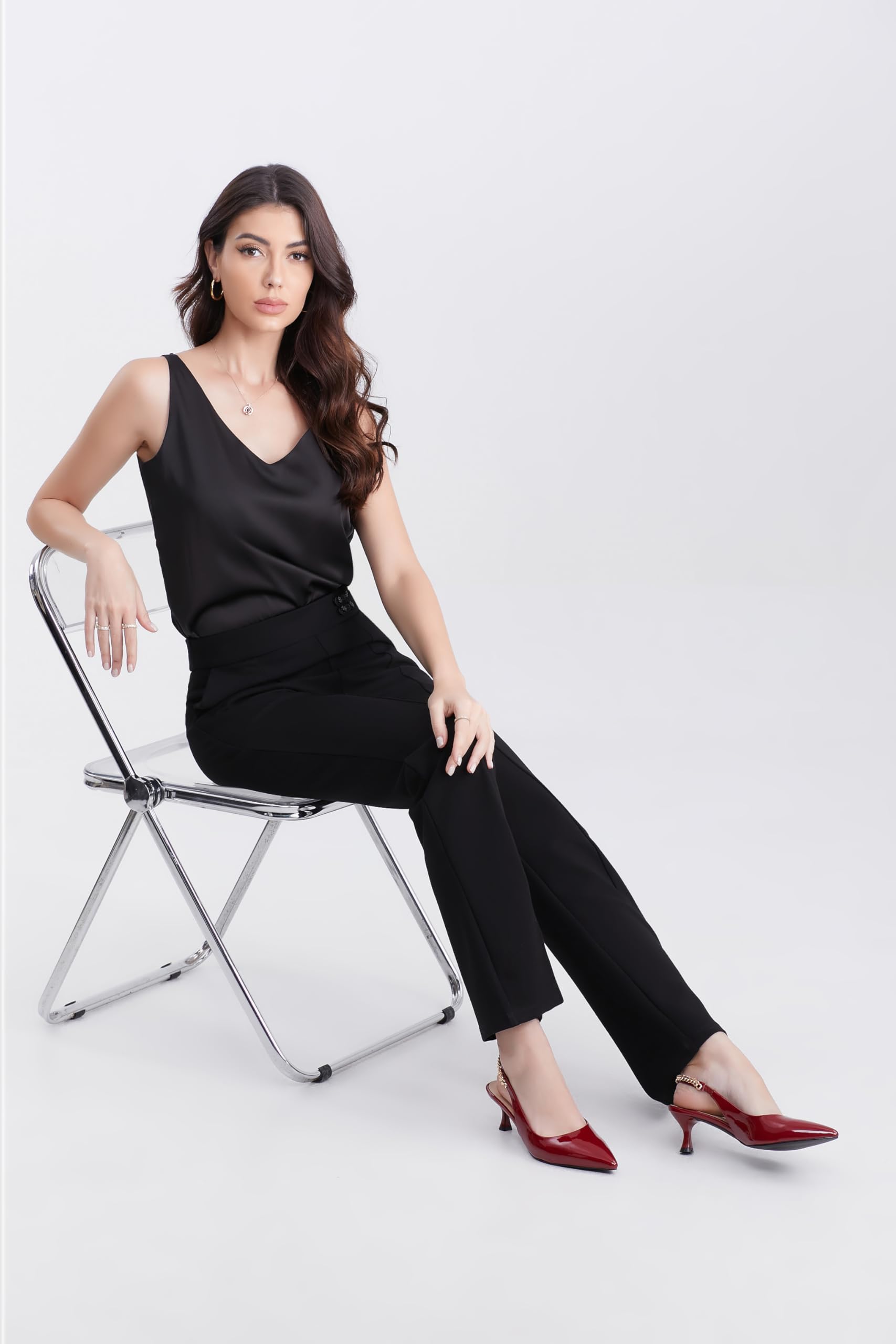 iiimmu Women's Stiletto Heels Closed Pointed Toe 4 in Heels for Women Patent Leather Pumps with Chain Wedding Party Dress Prom Heels Slingback Pumps