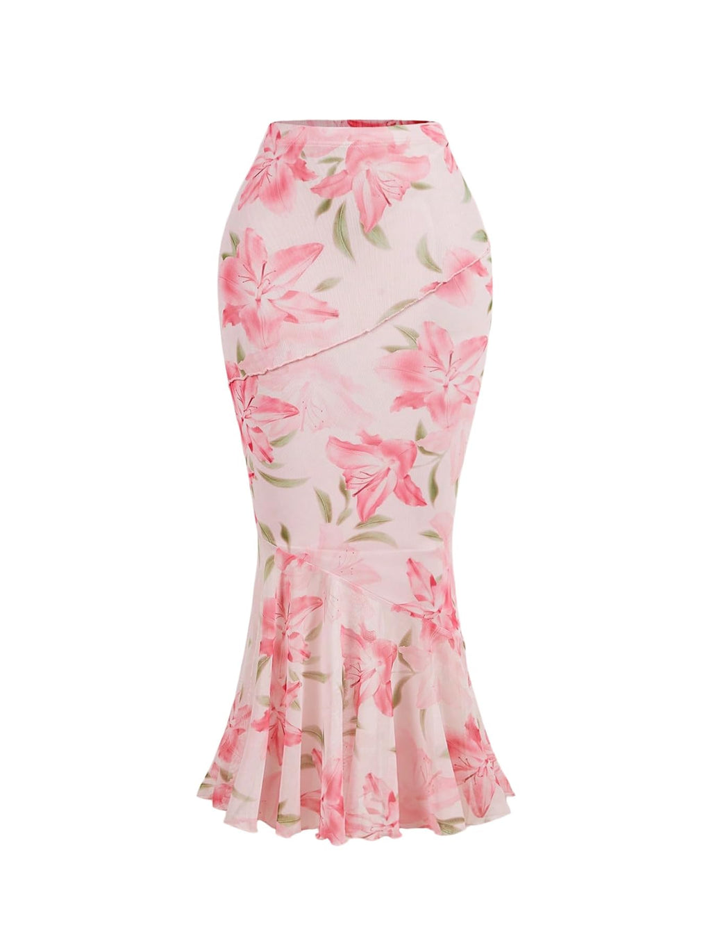 Milumia Women's Summer Floral Long Skirt High Waisted Fishtail Bodycon Maxi Skirts